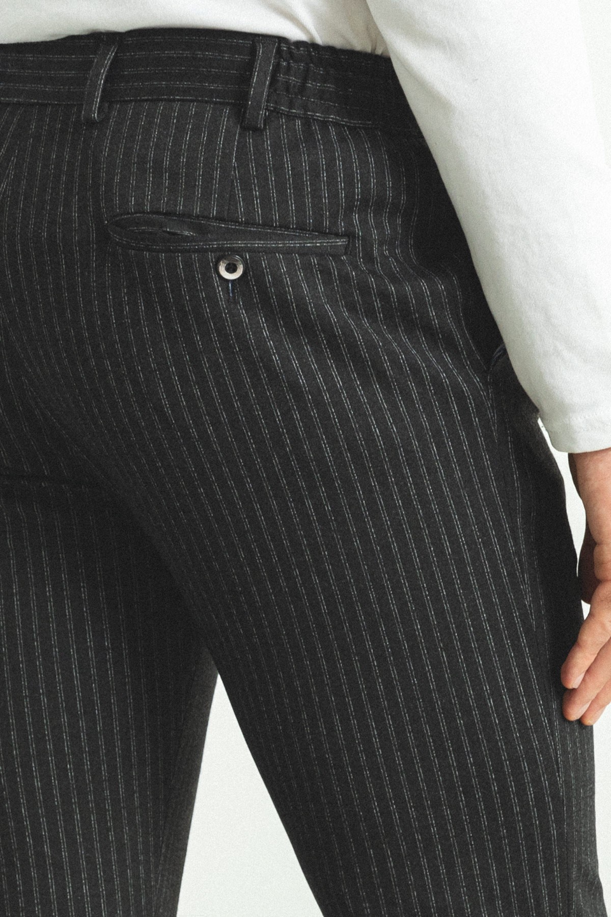 Çizgili Super Slim Fit Beli Lastikli İpli Erkek Pantolon