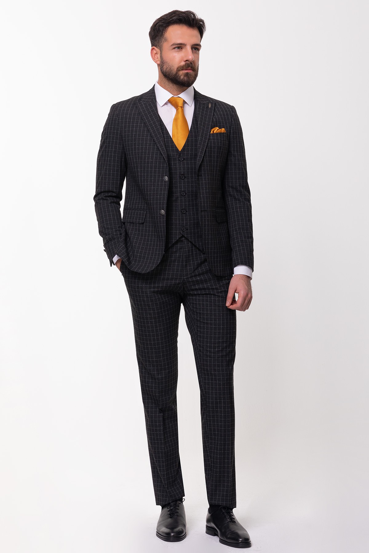 Slimfit Ekose Takım Elbise