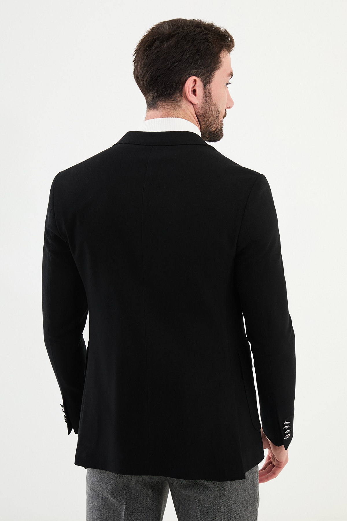 Çizgili Slim Fit Torba Cep Mono Yaka Erkek Ceket