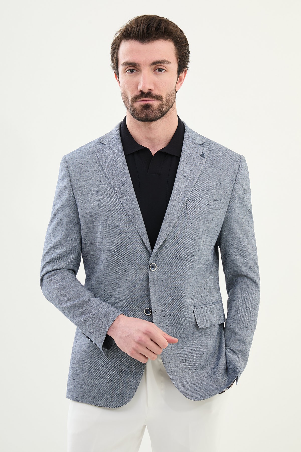Kırçıllı Slim Fit Mono Yaka Keten Erkek Ceket
