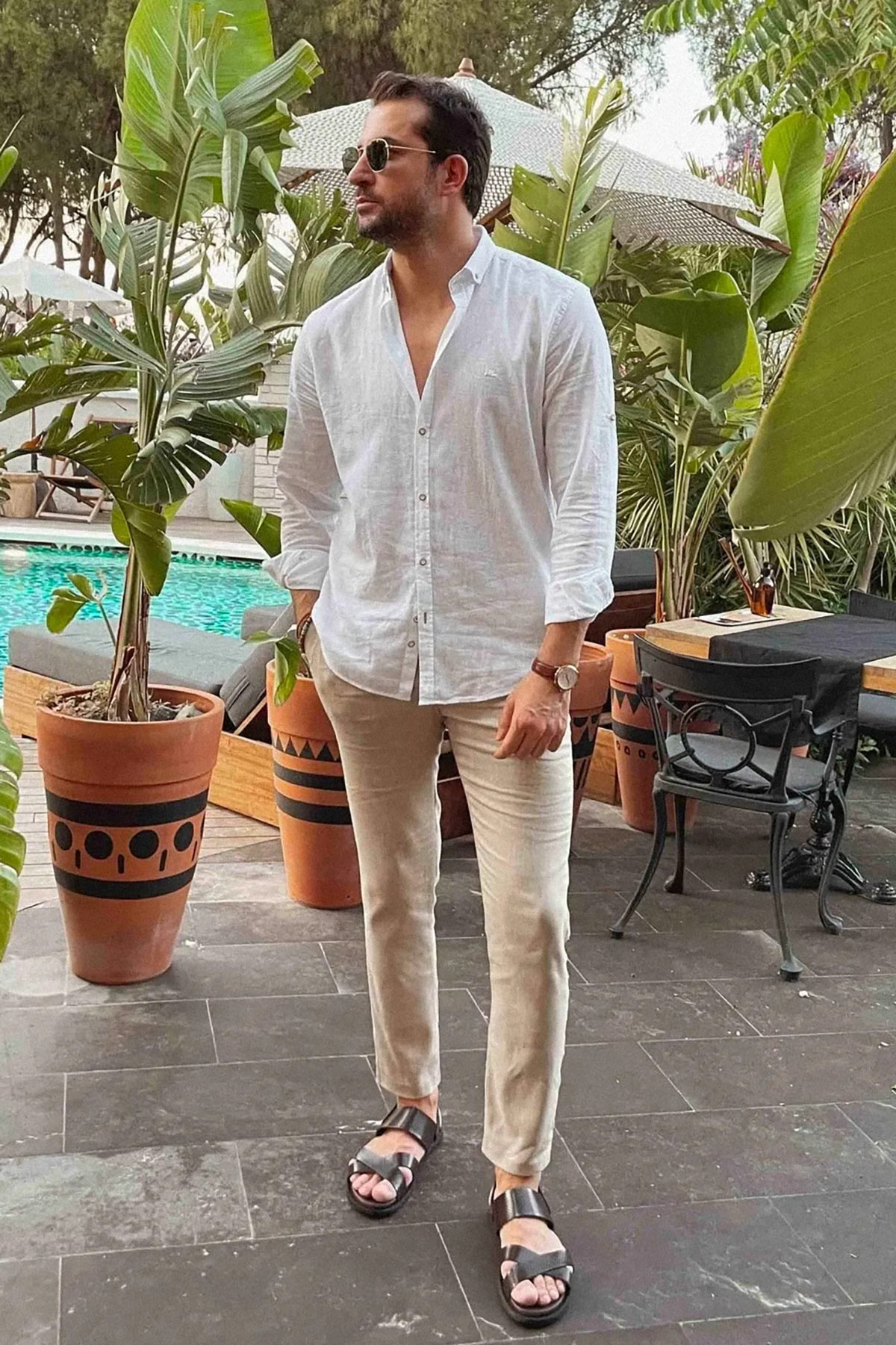 Düz Slim Fit Basic Keten Erkek Gömlek