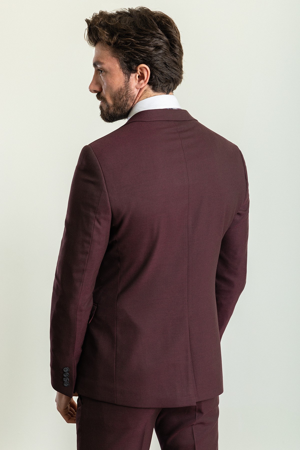Düz Slim Fit Mono Yaka Keten Erkek Takım Elbise
