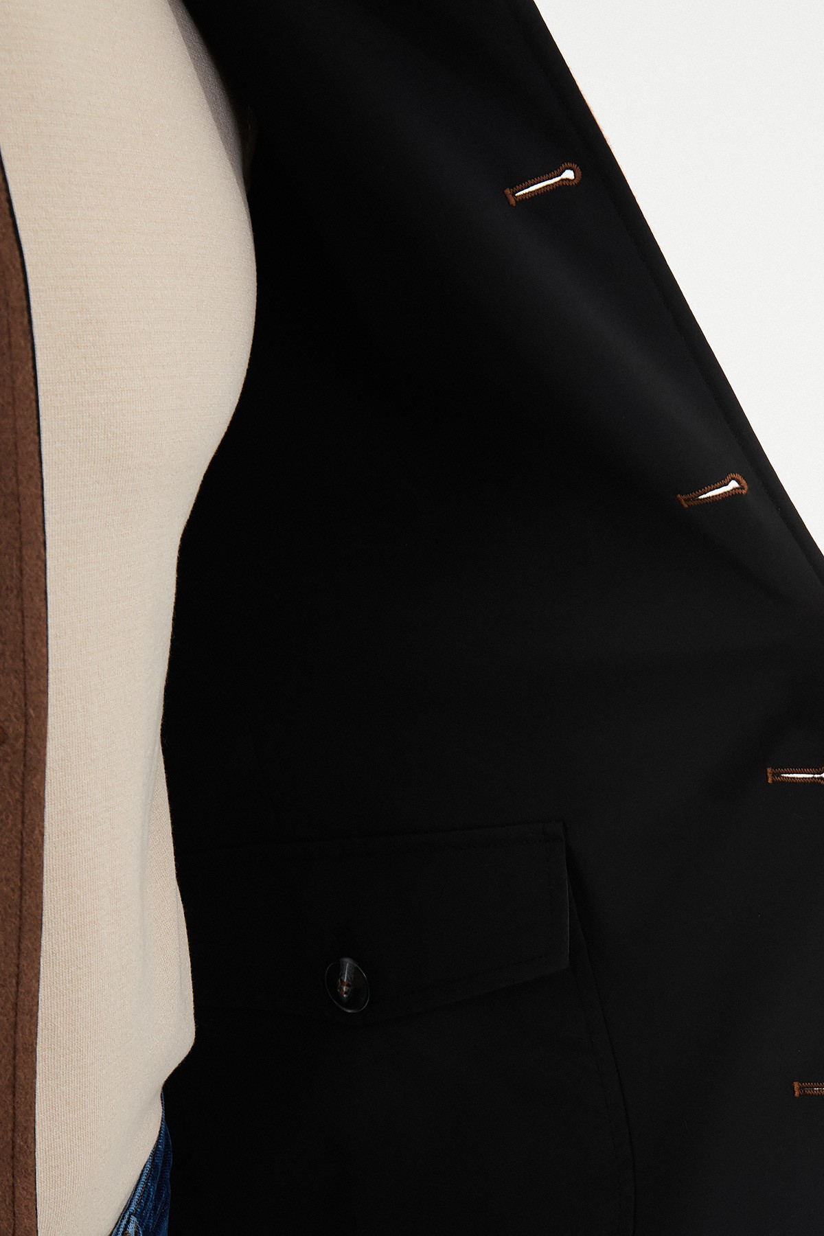 Düz Slim Fit Gömlek Yaka Çift Taraflı Erkek Trench Coat