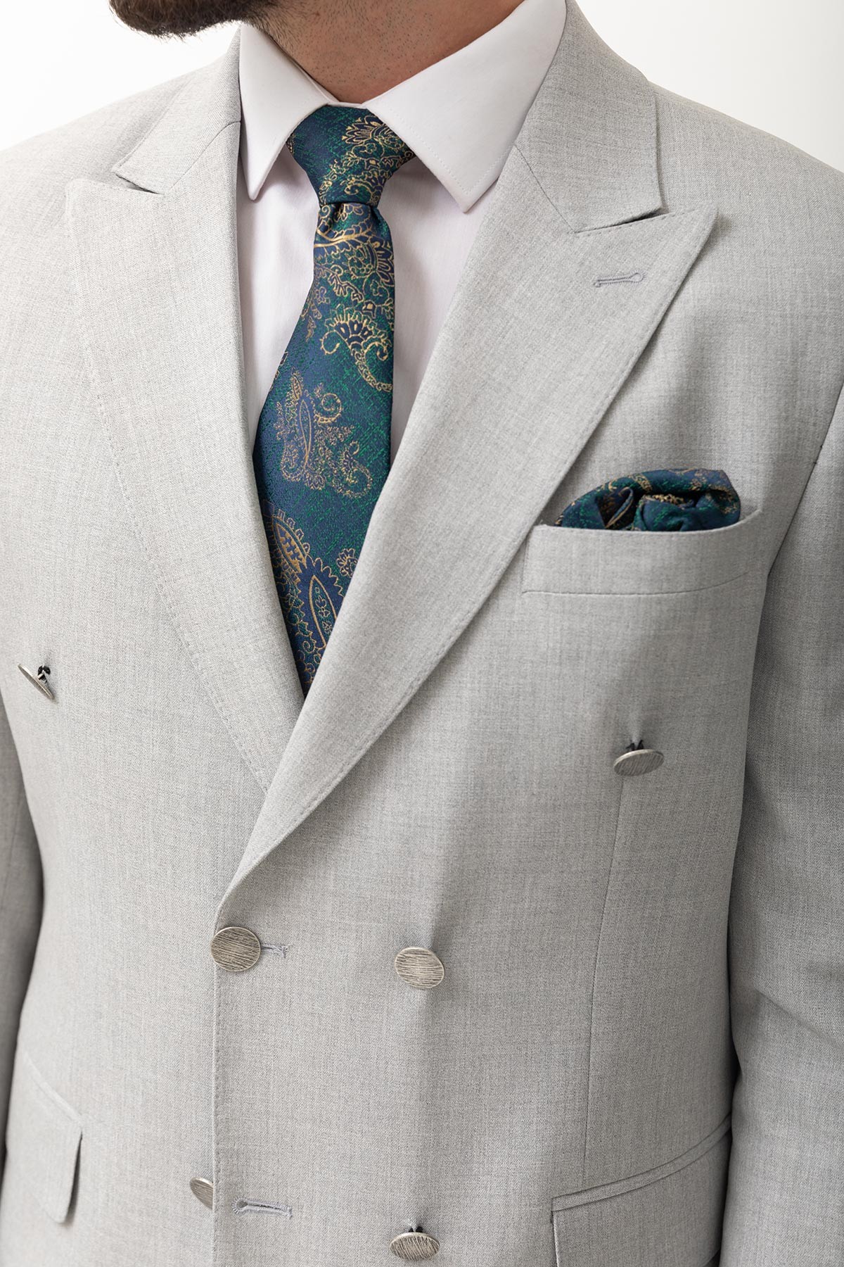 Duz Slim Fit Kırlangıc Yaka Kruvaze Erkek Takım Elbise