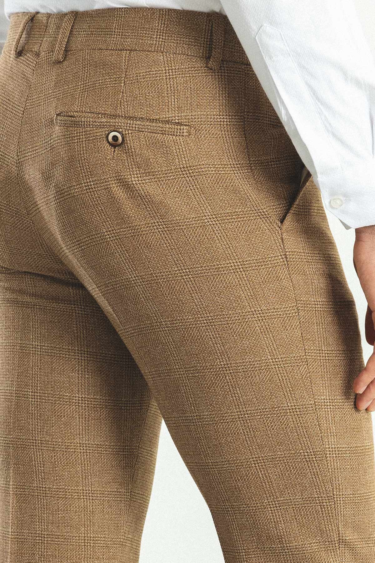 Ekoseli Slim Fit Klasik Yün Erkek Pantolon