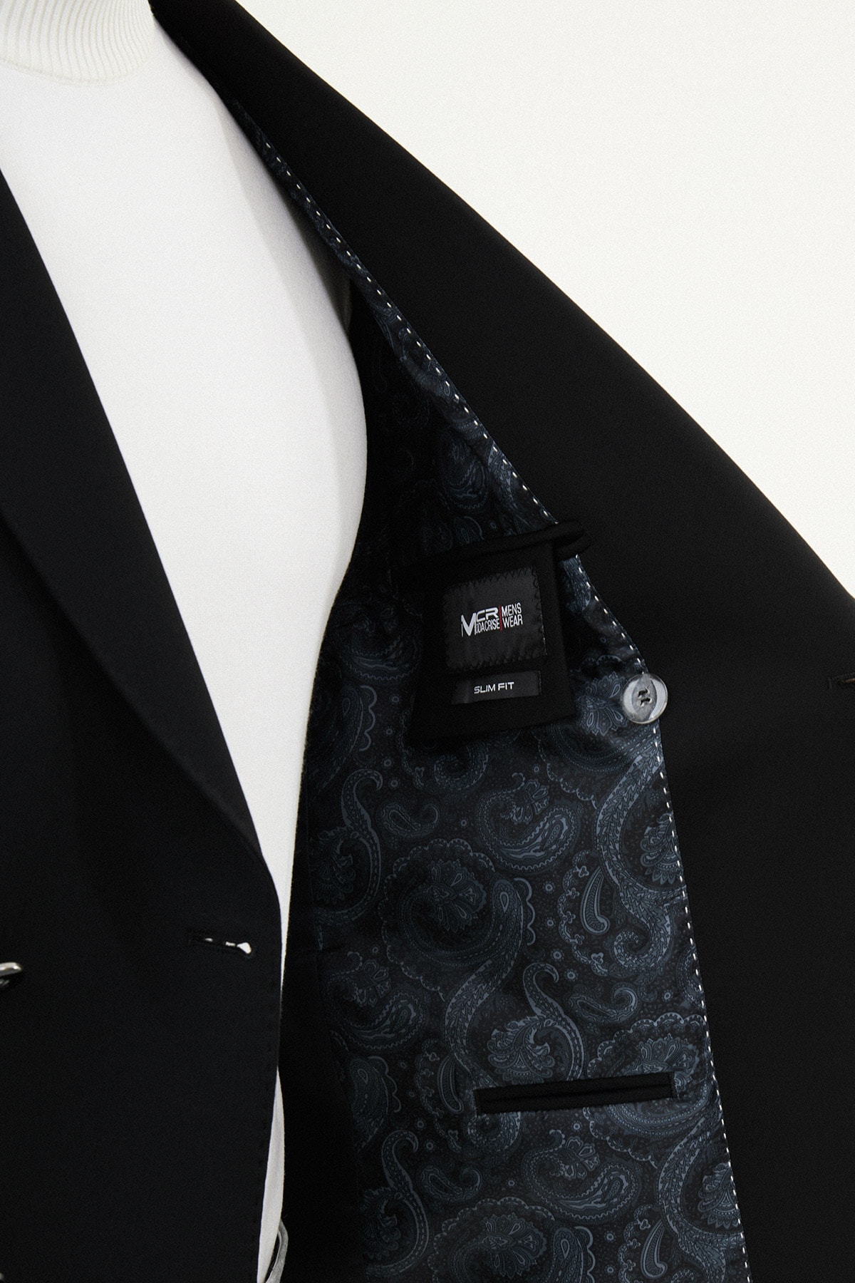 Düz Slim Fit Geniş Yaka Kruvaze Metal Düğmeli Erkek Ceket