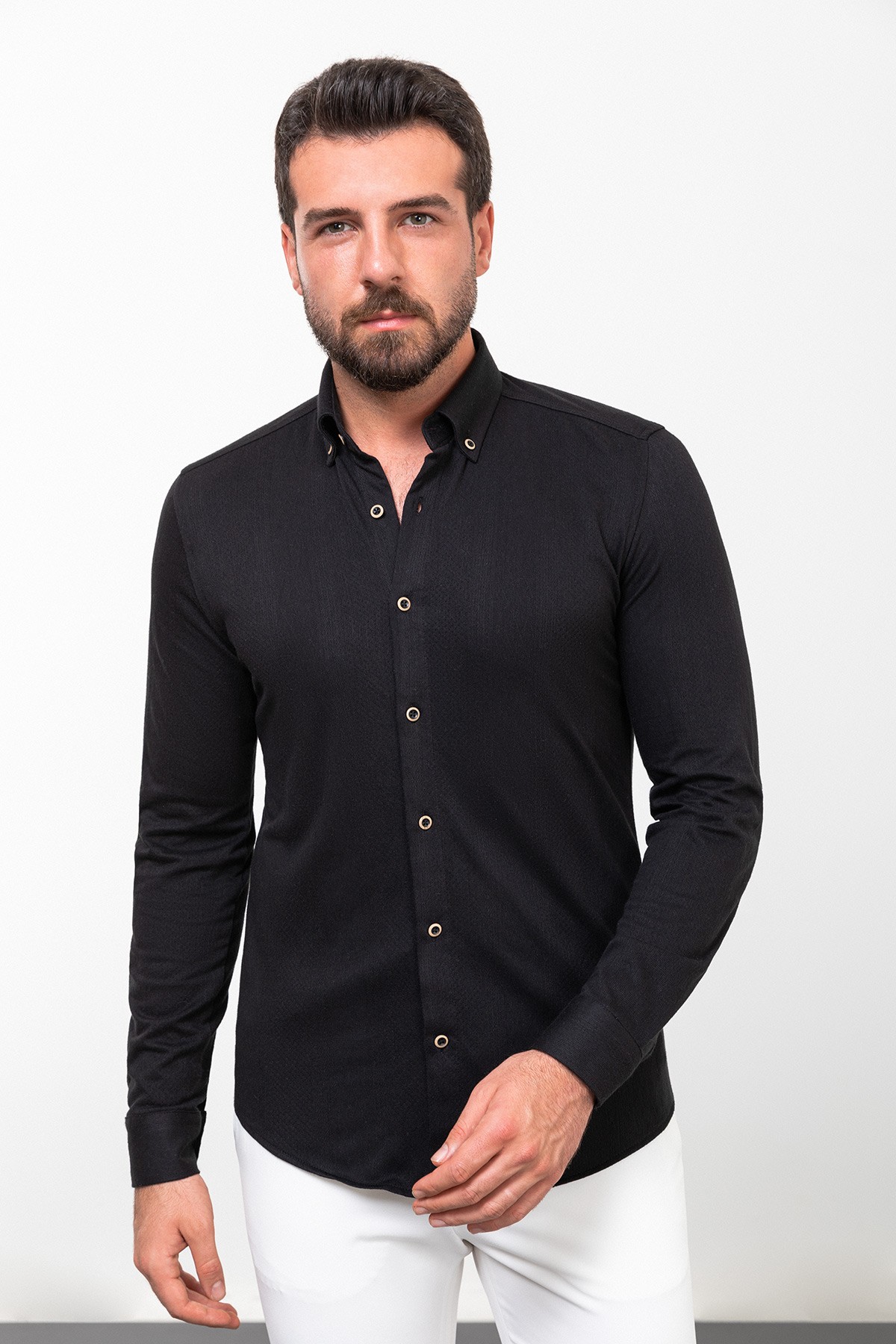 Desenli Slim Fit Uzun Kollu Pamuk Erkek Gömlek