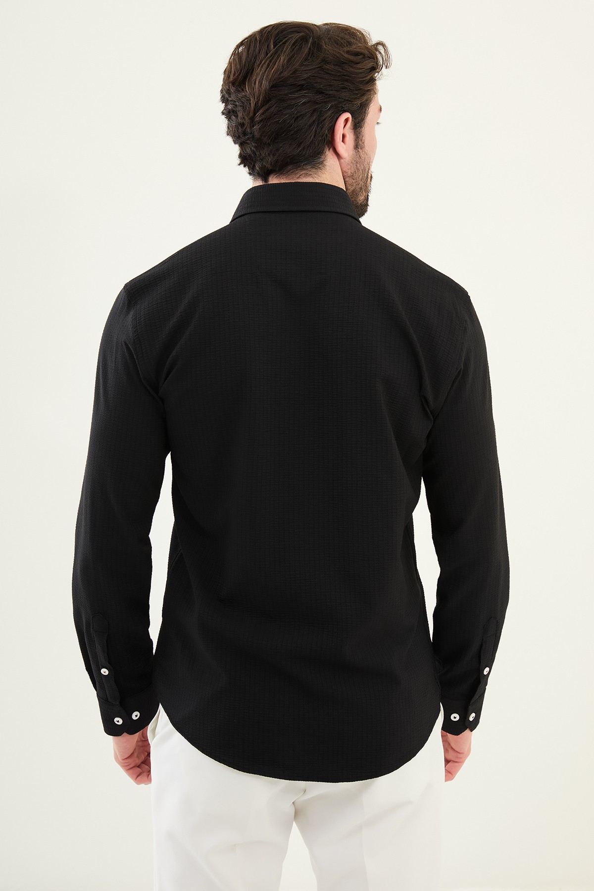 Gofreli Slim Fit Pamuk Erkek Gömlek