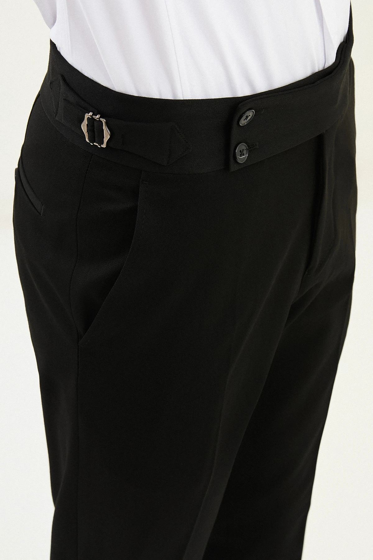 Düz Super Slim Fit Kemer Detaylı Tokalı Erkek Pantolon