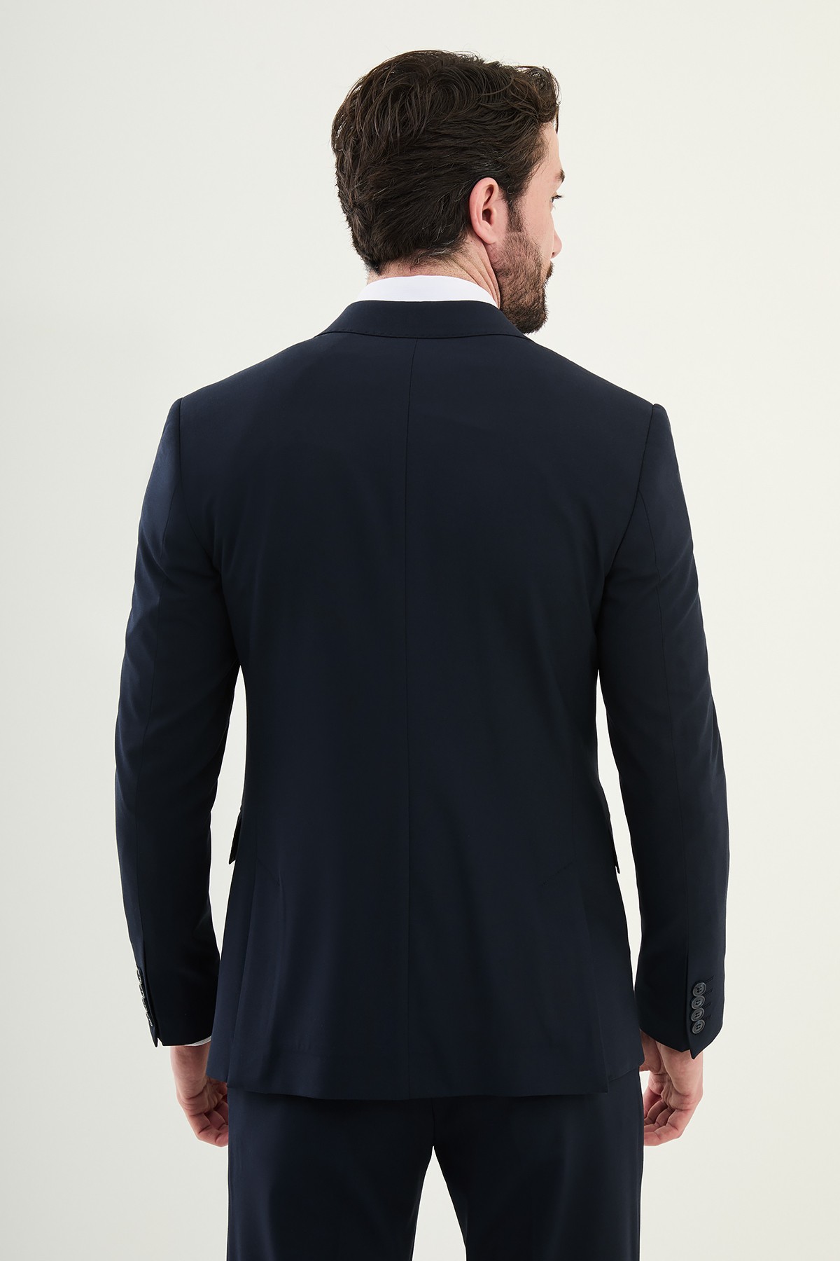 Düz Slim Fit Geniş Yaka Kruvaze Erkek Takım Elbise