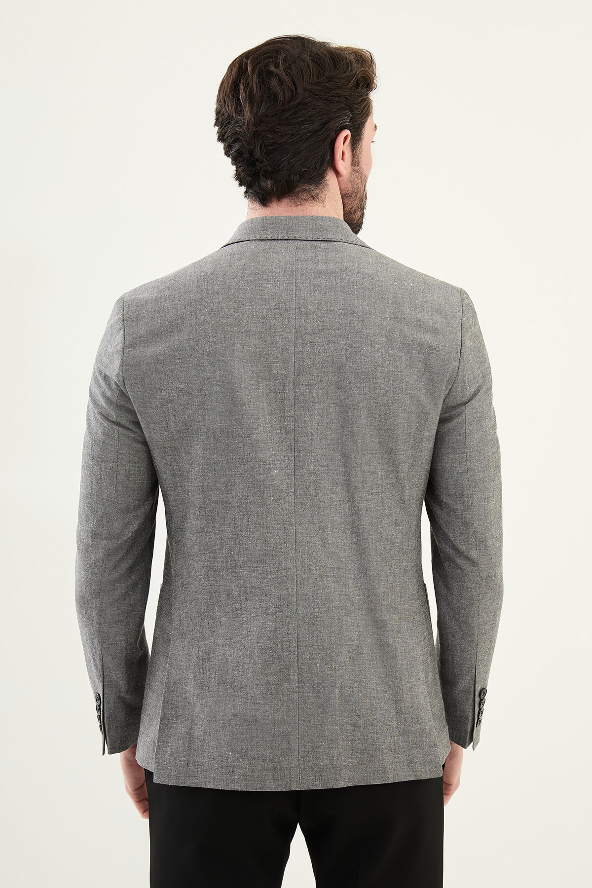Kırçıllı Slim Fit Torba Cep Mono Yaka Keten Erkek Ceket