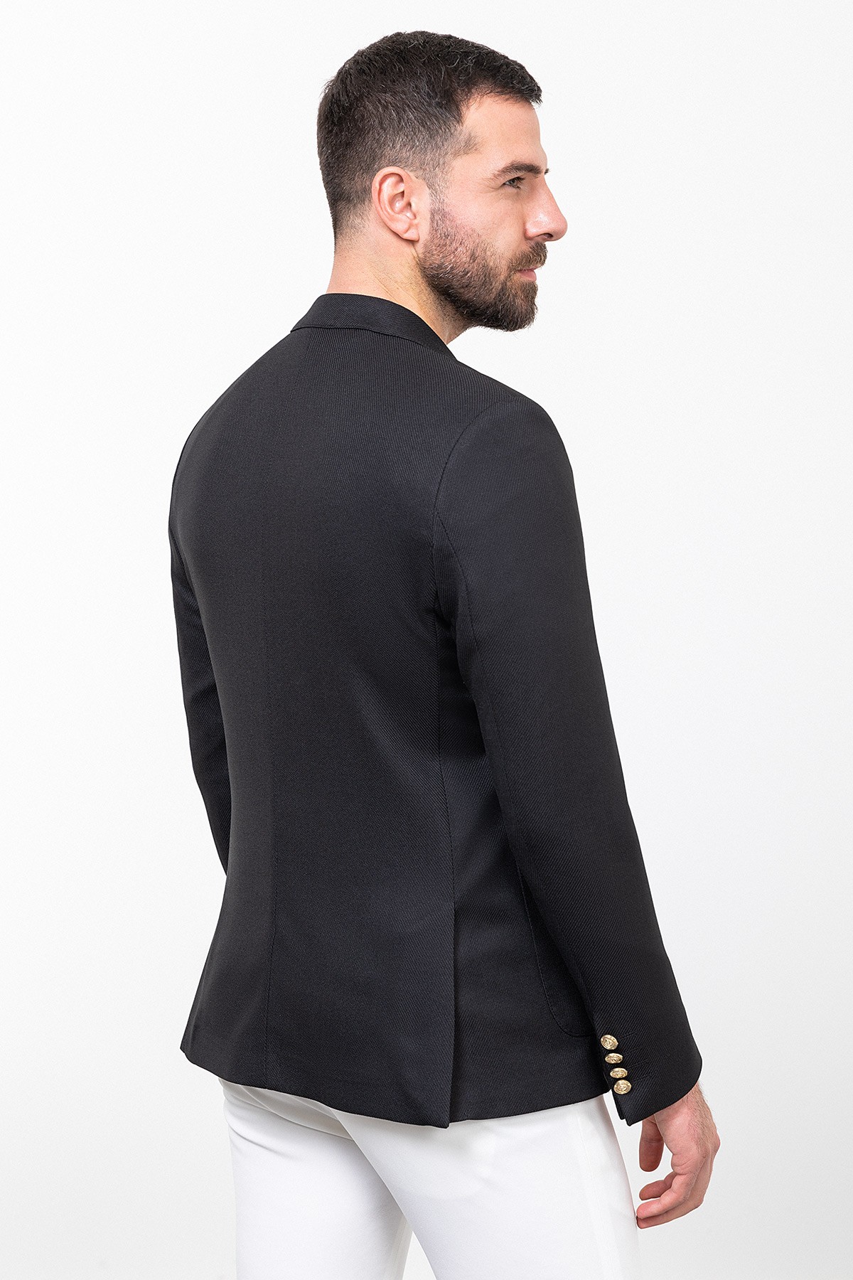 Desenli Slim Fit Geniş Yaka Kruvaze Erkek Ceket