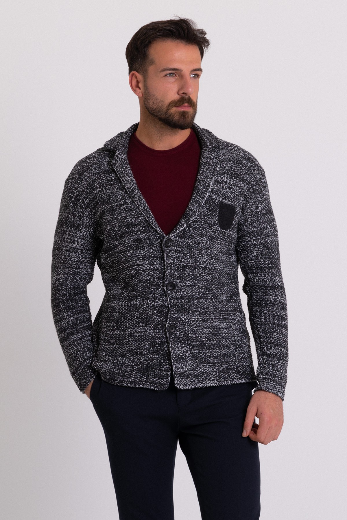 Kırçıllı Slim Fit Yün Erkek Triko Ceket