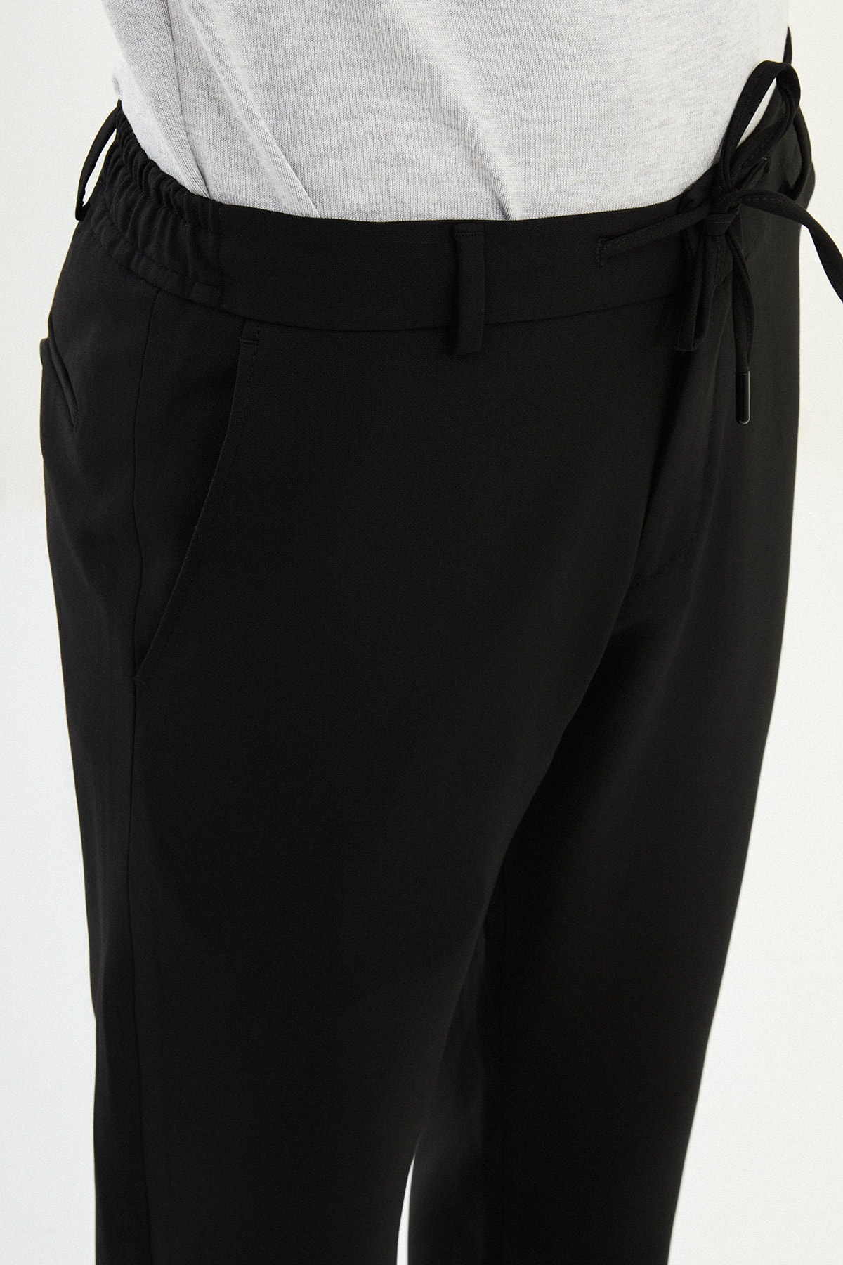 Düz Super Slim Fit Beli Lastikli İpli Erkek Pantolon