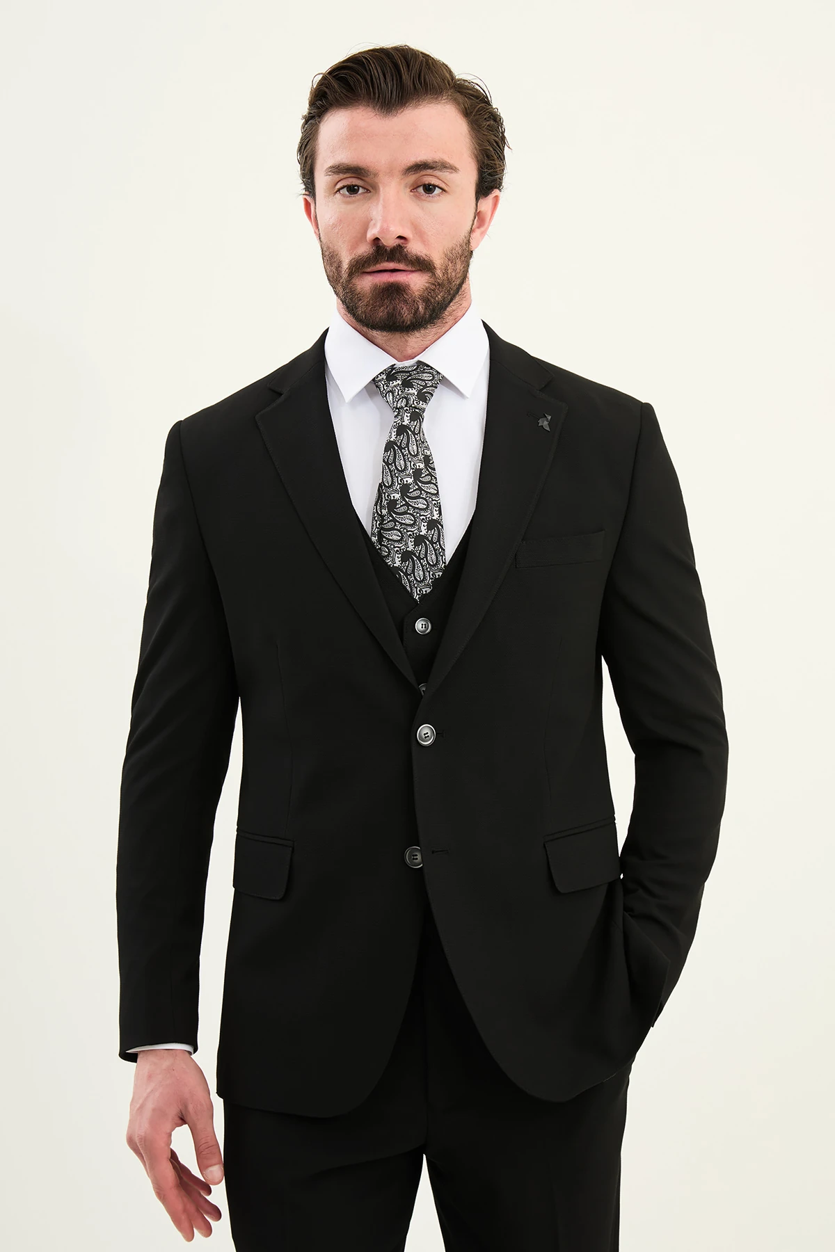 Dokulu Slim Fit Mono Yaka Erkek Takım Elbise