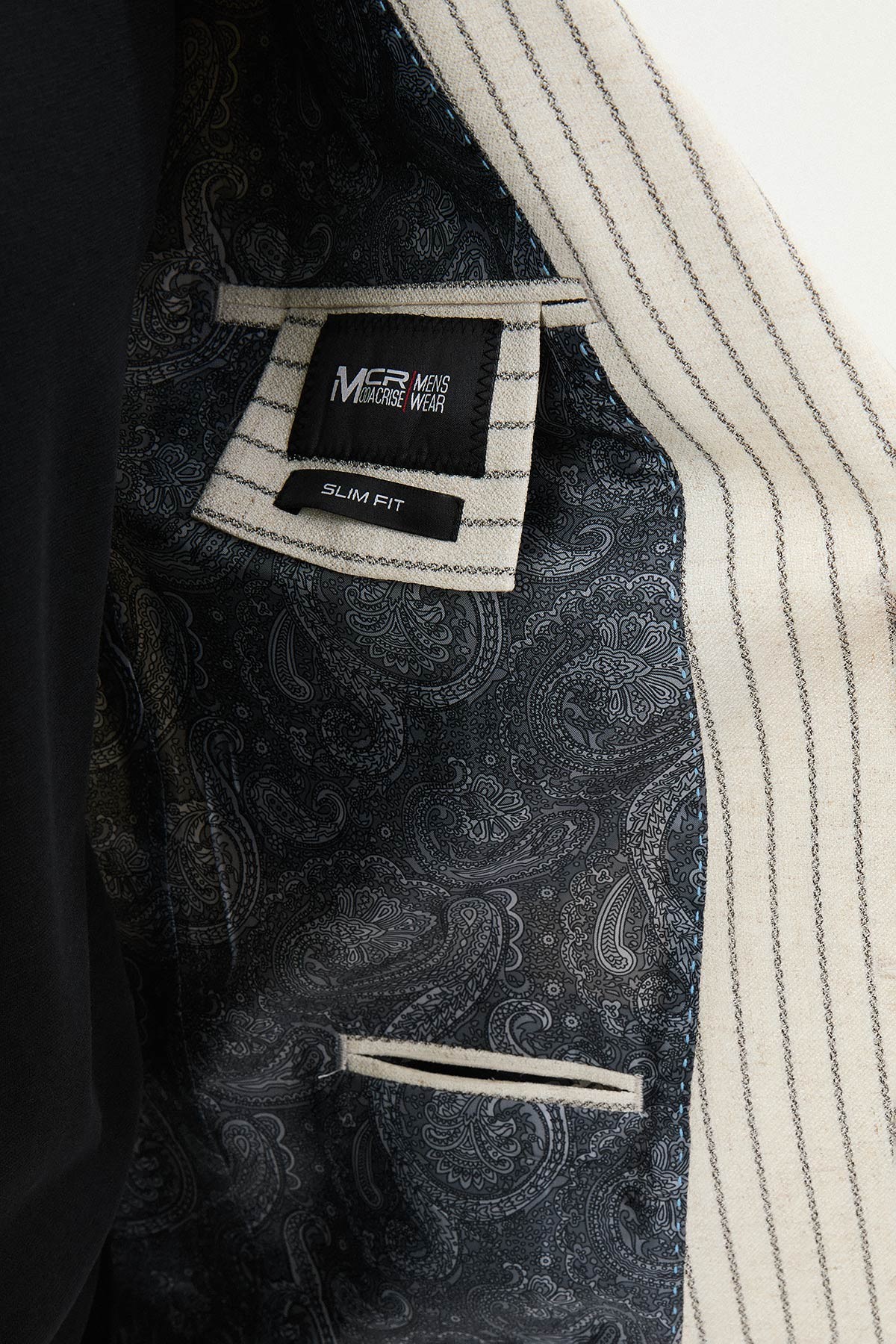 Çizgili Slim Fit Torba Cep %100 Keten Erkek Ceket