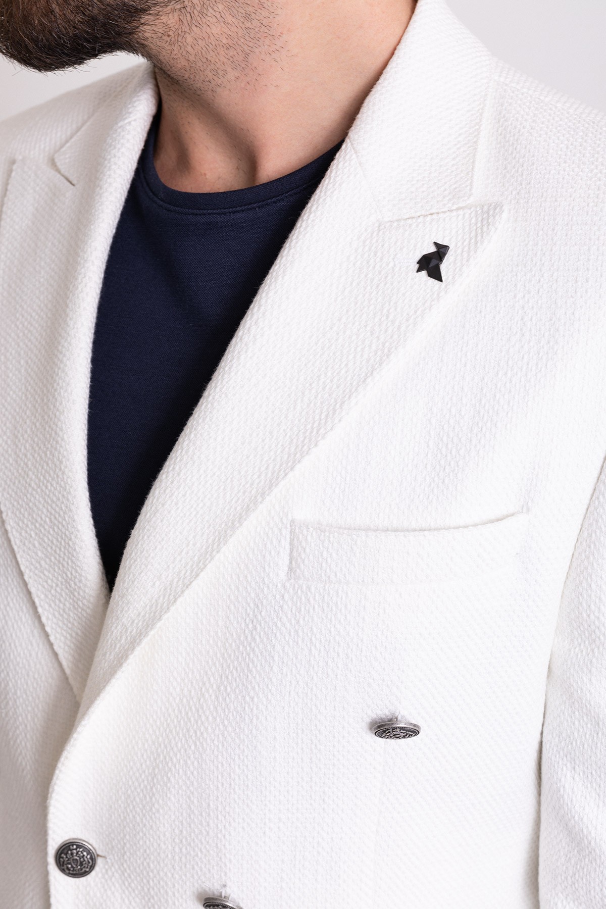 Desenli Slim Fit Metal Dugmeli Kruvaze Erkek Ceket