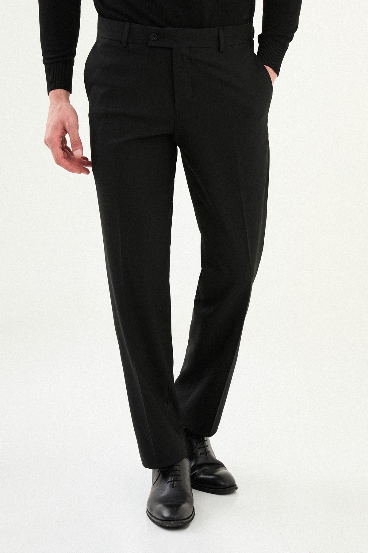 Düz Slim Fit Klasik Erkek Pantolon - Siyah