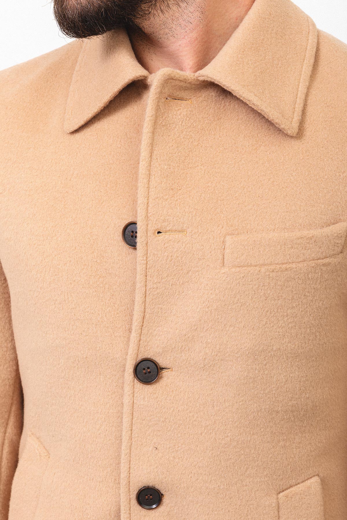 Düz Slim Fit Gömlek Yaka Klasik Yün Erkek Kaban