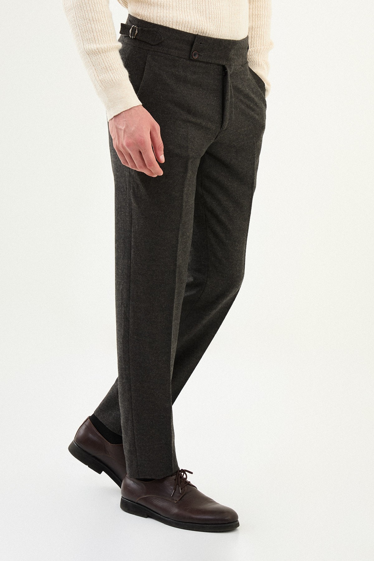 Dokulu Slim Fit Kemerli Yün Erkek Pantolon