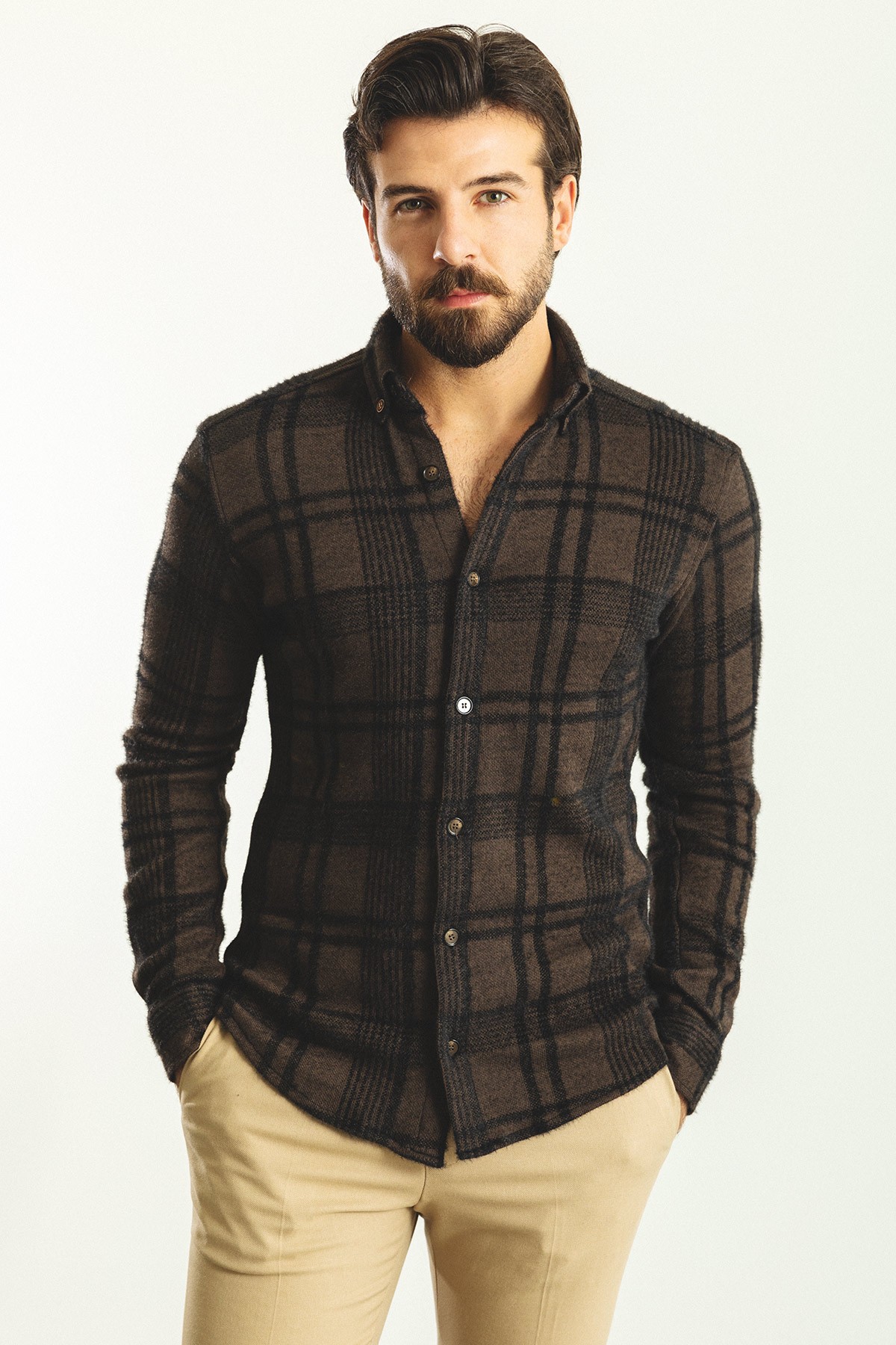 Ekoseli Slim Fit Yün Oduncu Erkek Gömlek
