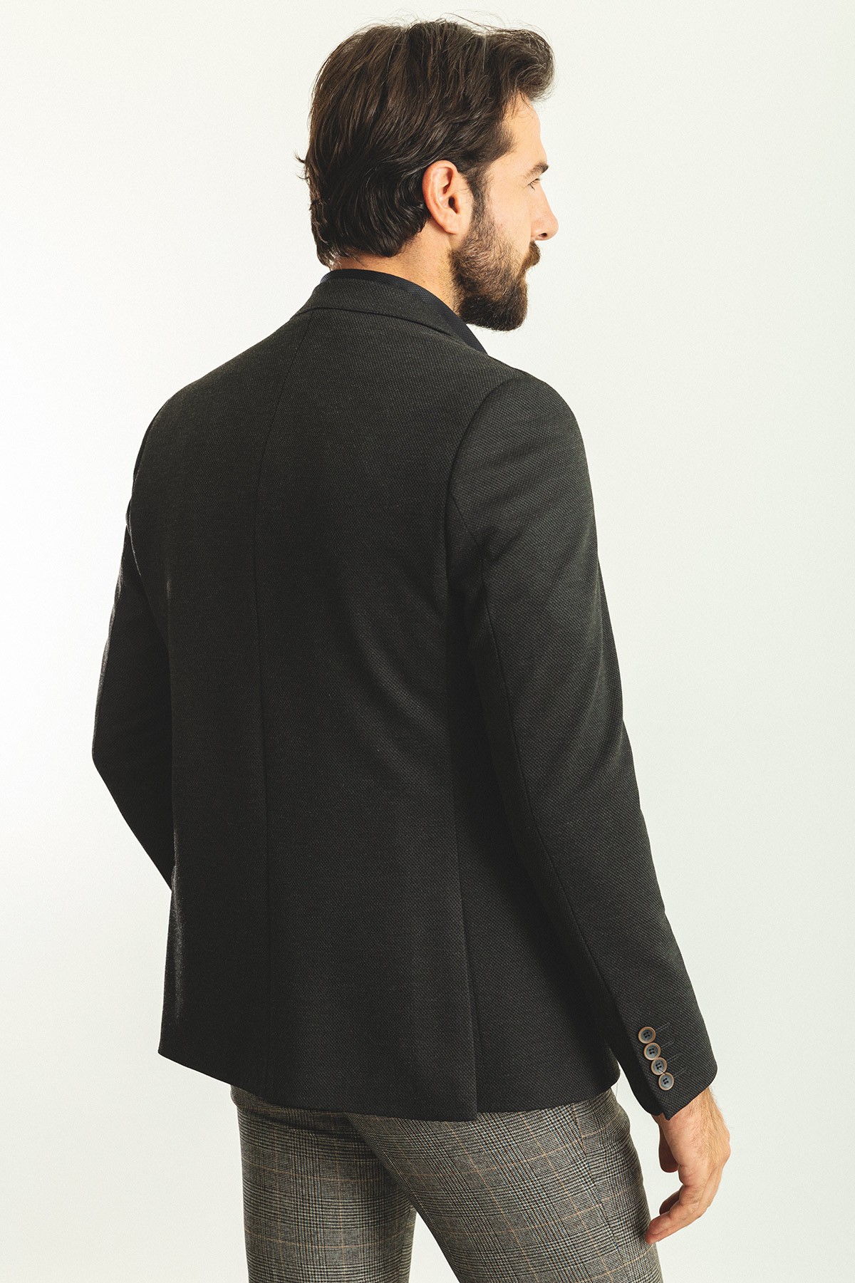 Dokulu Slim Fit Mono Yaka Yün Erkek Ceket