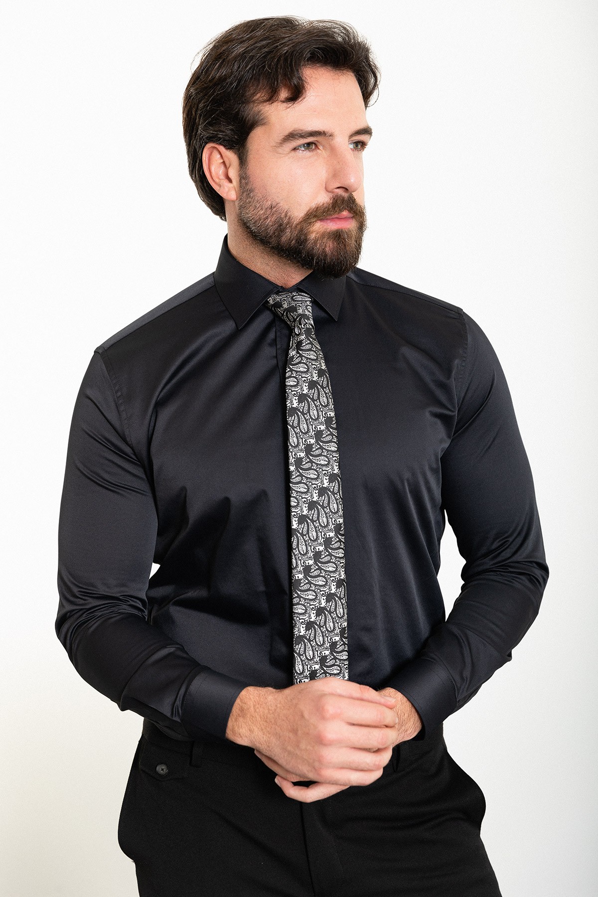 Düz Slim Fit Saten Klasik Erkek Gömlek
