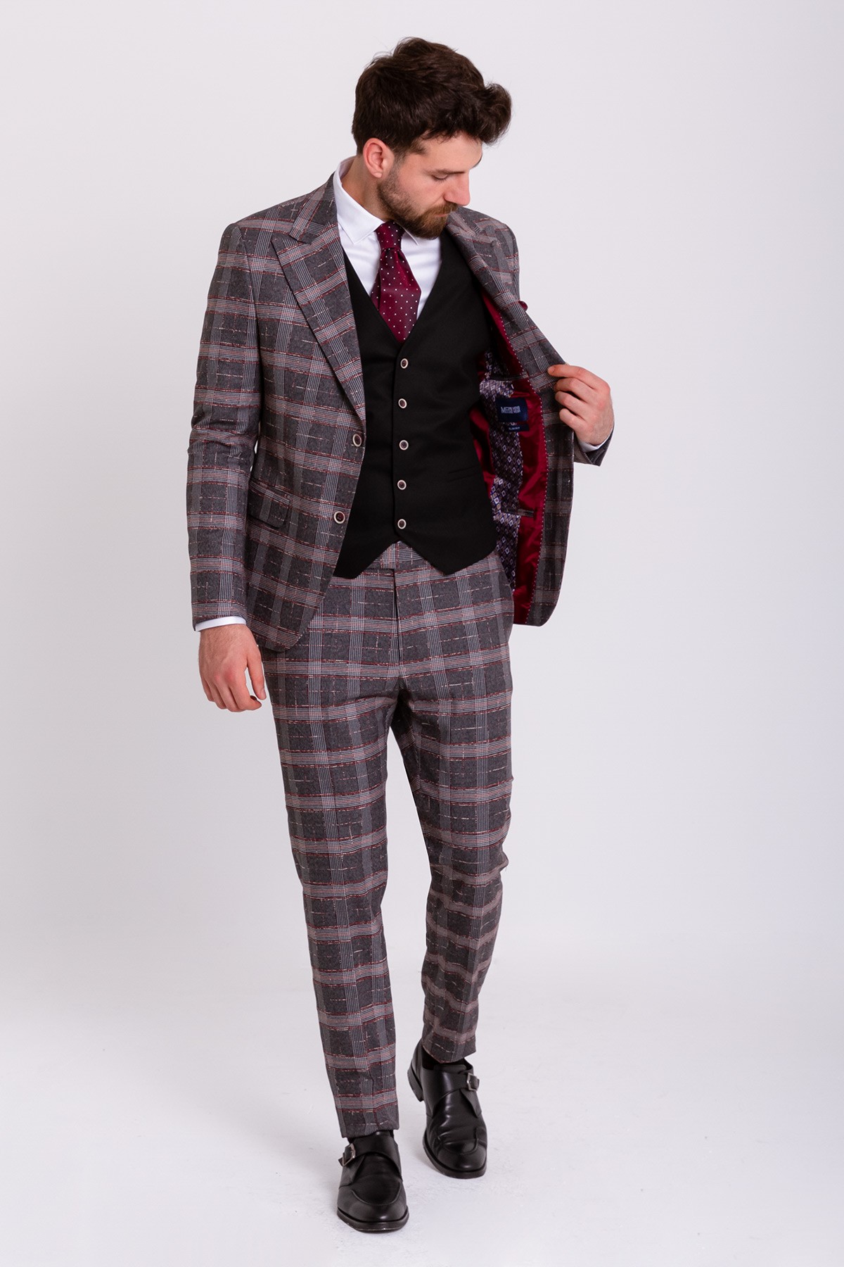 Slimfit Ekose Takım Elbise
