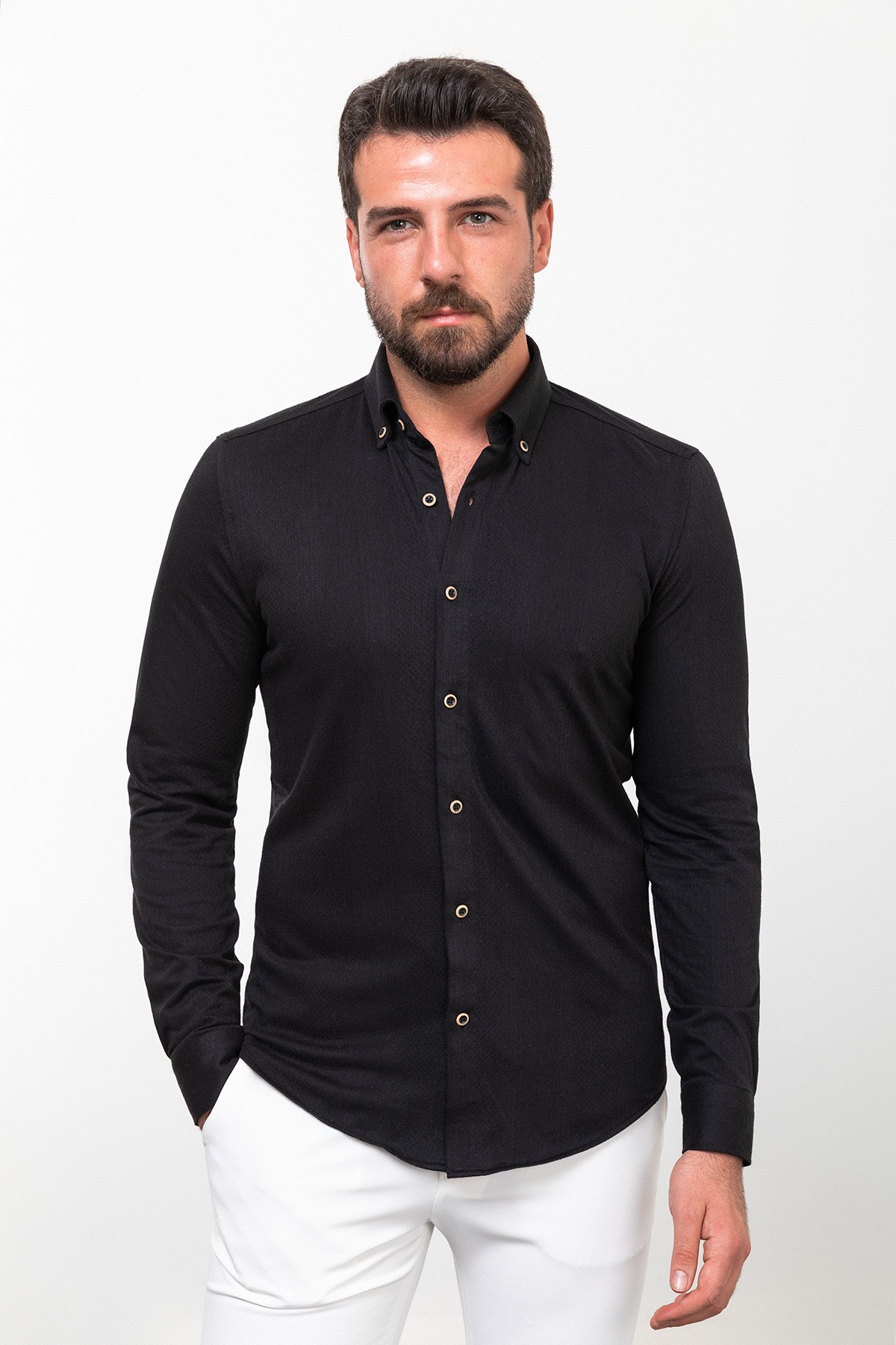 Desenli Slim Fit Uzun Kollu Pamuk Erkek Gömlek