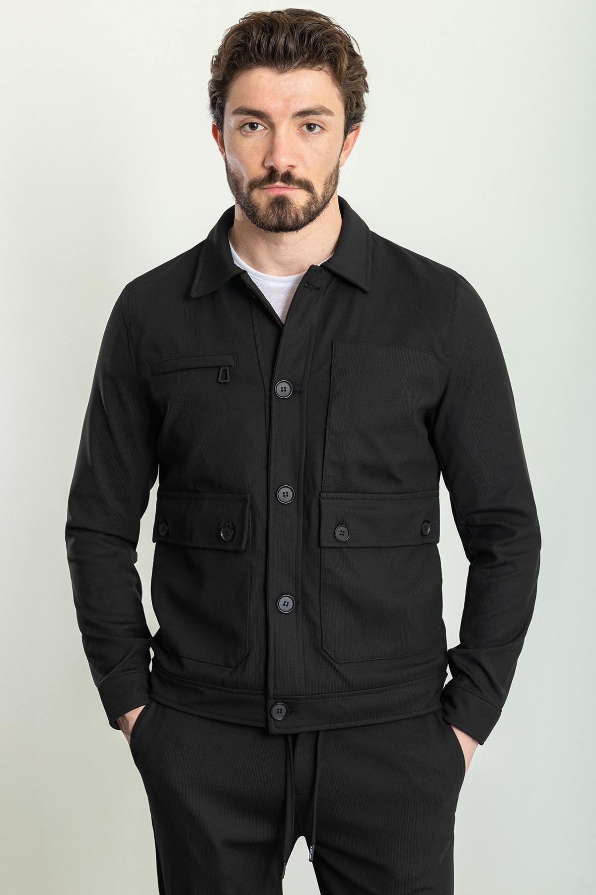 Çizgili Slim Fit Erkek Mont Pantolon Takım