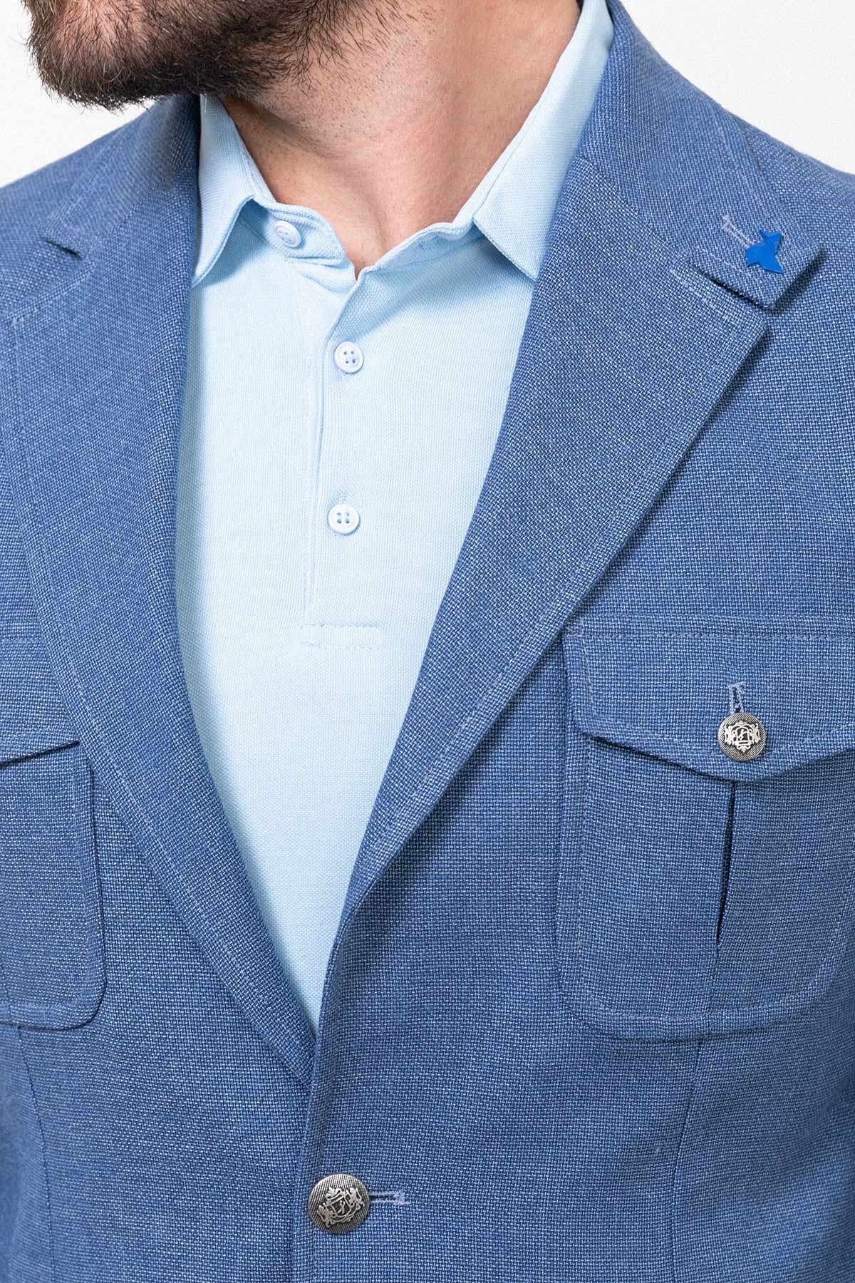 Kırçıllı Slim Fit Torba Cep Mono Yaka Keten Erkek Ceket