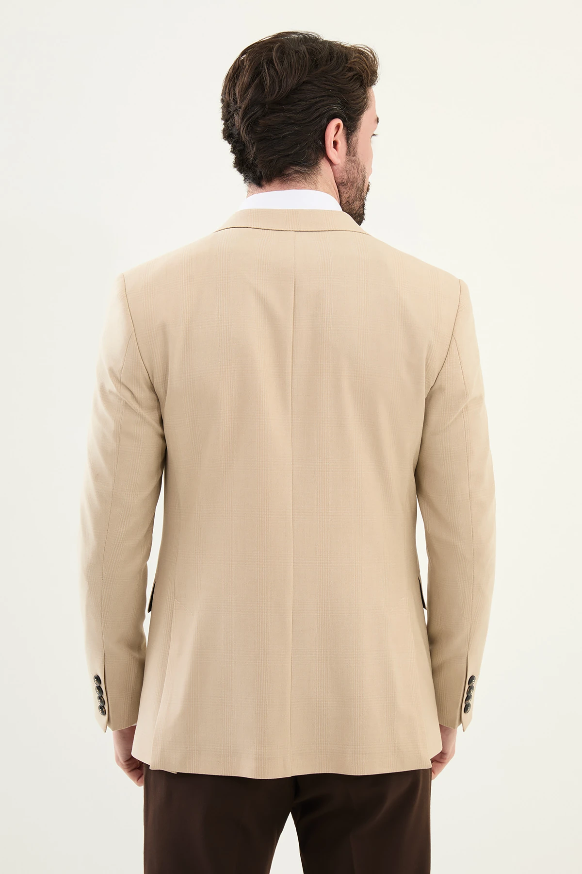 Ekoseli Slim Fit Mono Yaka Erkek Ceket