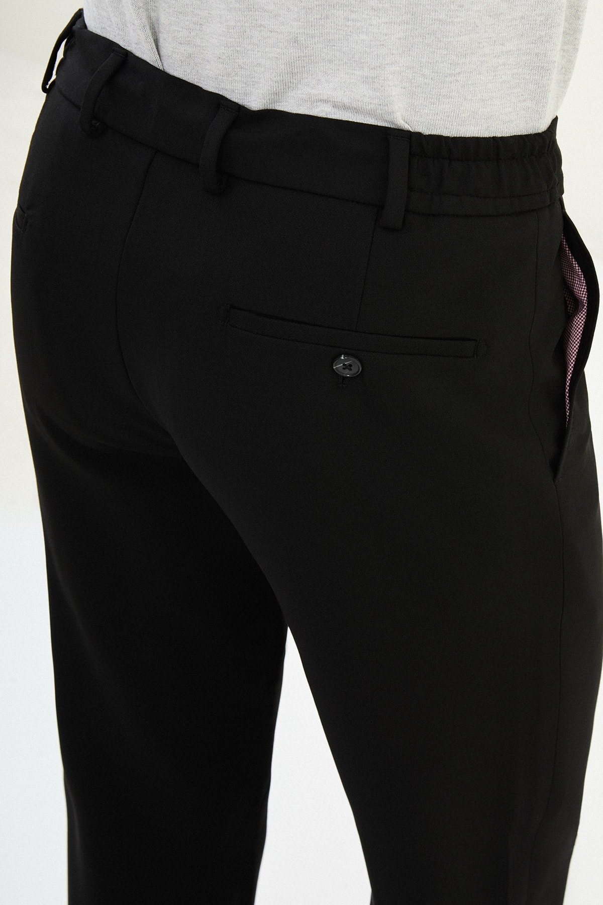 Düz Super Slim Fit Beli Lastikli İpli Erkek Pantolon