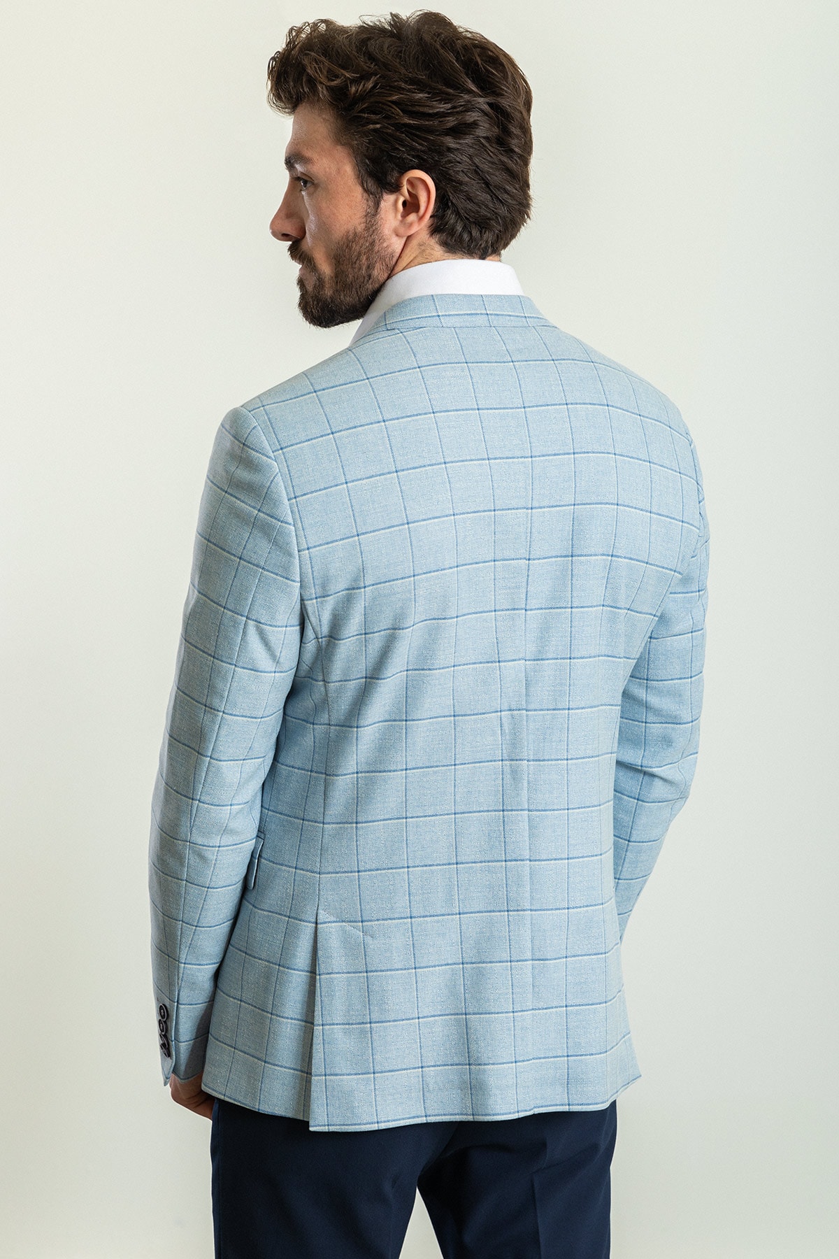 Ekoseli Slim Fit Mono Yaka Erkek Ceket