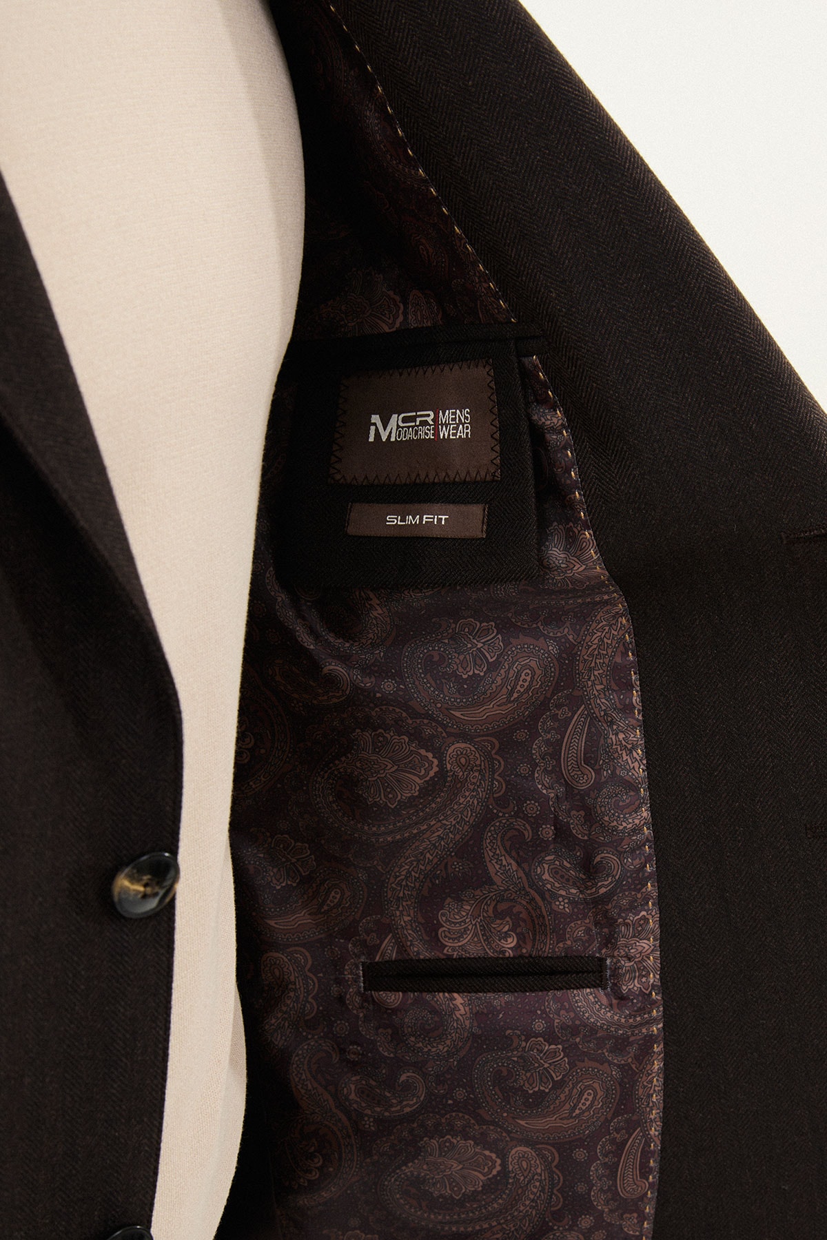 Desenli Slim Fit Mono Yaka Yün Erkek Takım Elbise