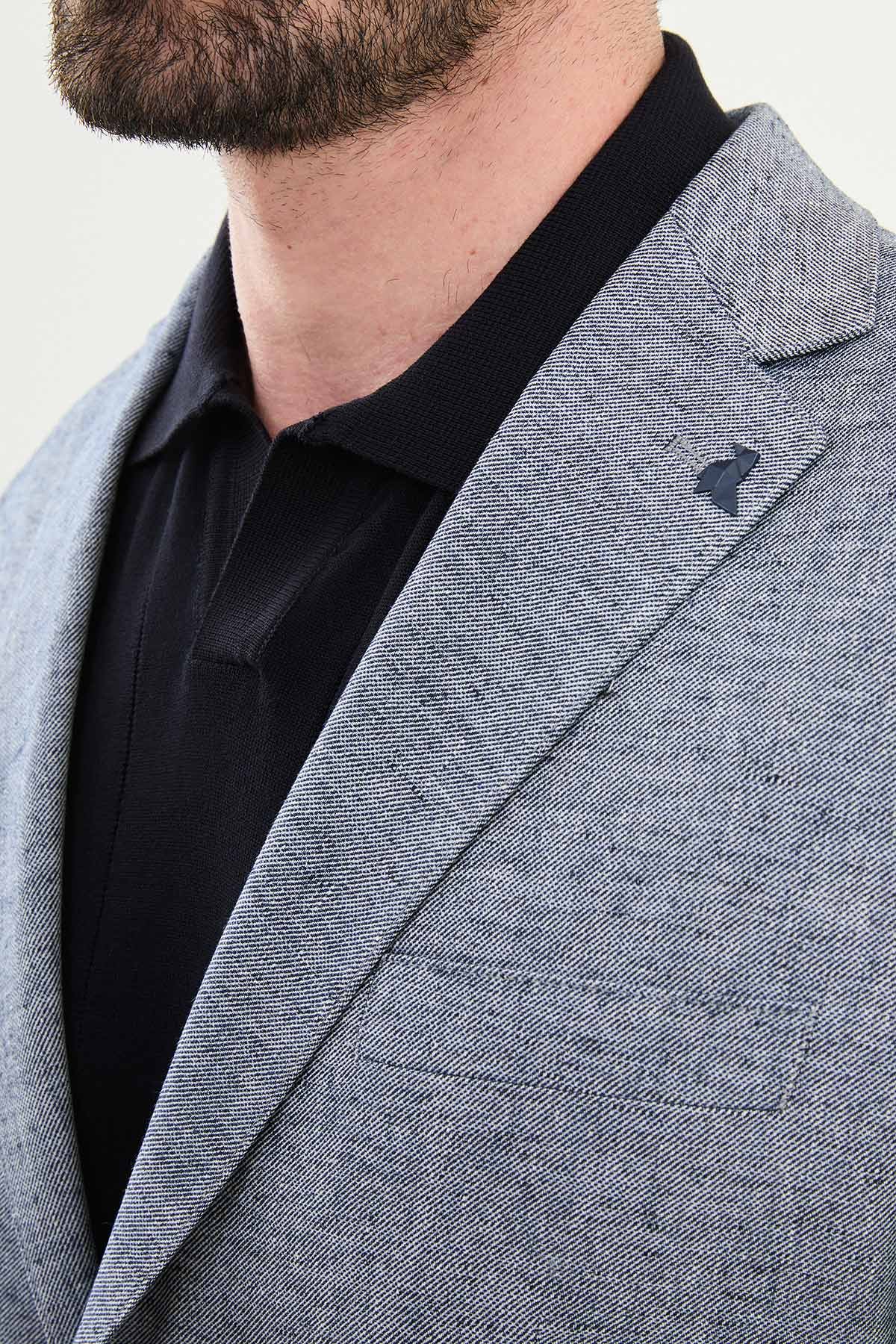Kırçıllı Slim Fit Mono Yaka Keten Erkek Ceket