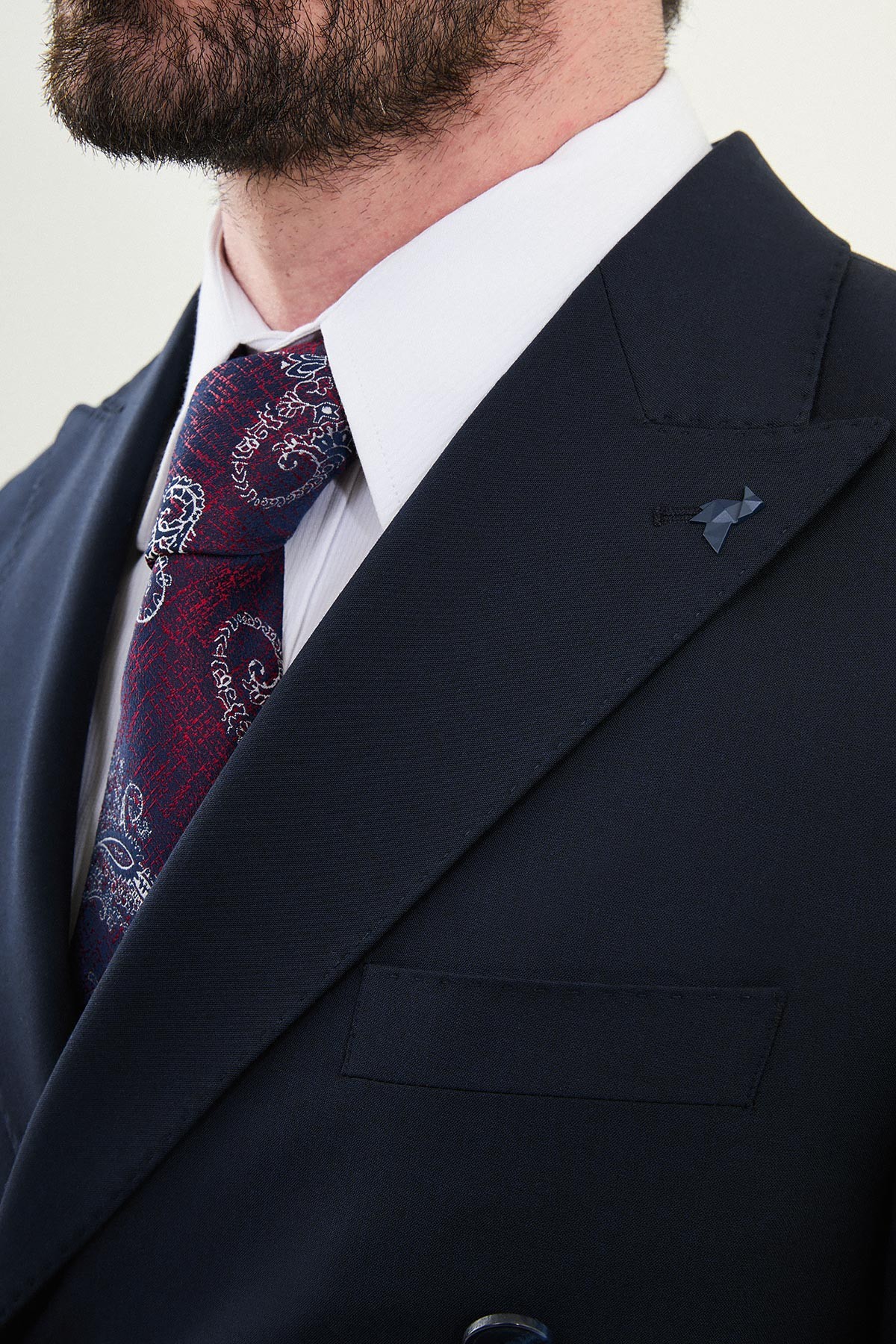 Düz Slim Fit Geniş Yaka Kruvaze Erkek Takım Elbise