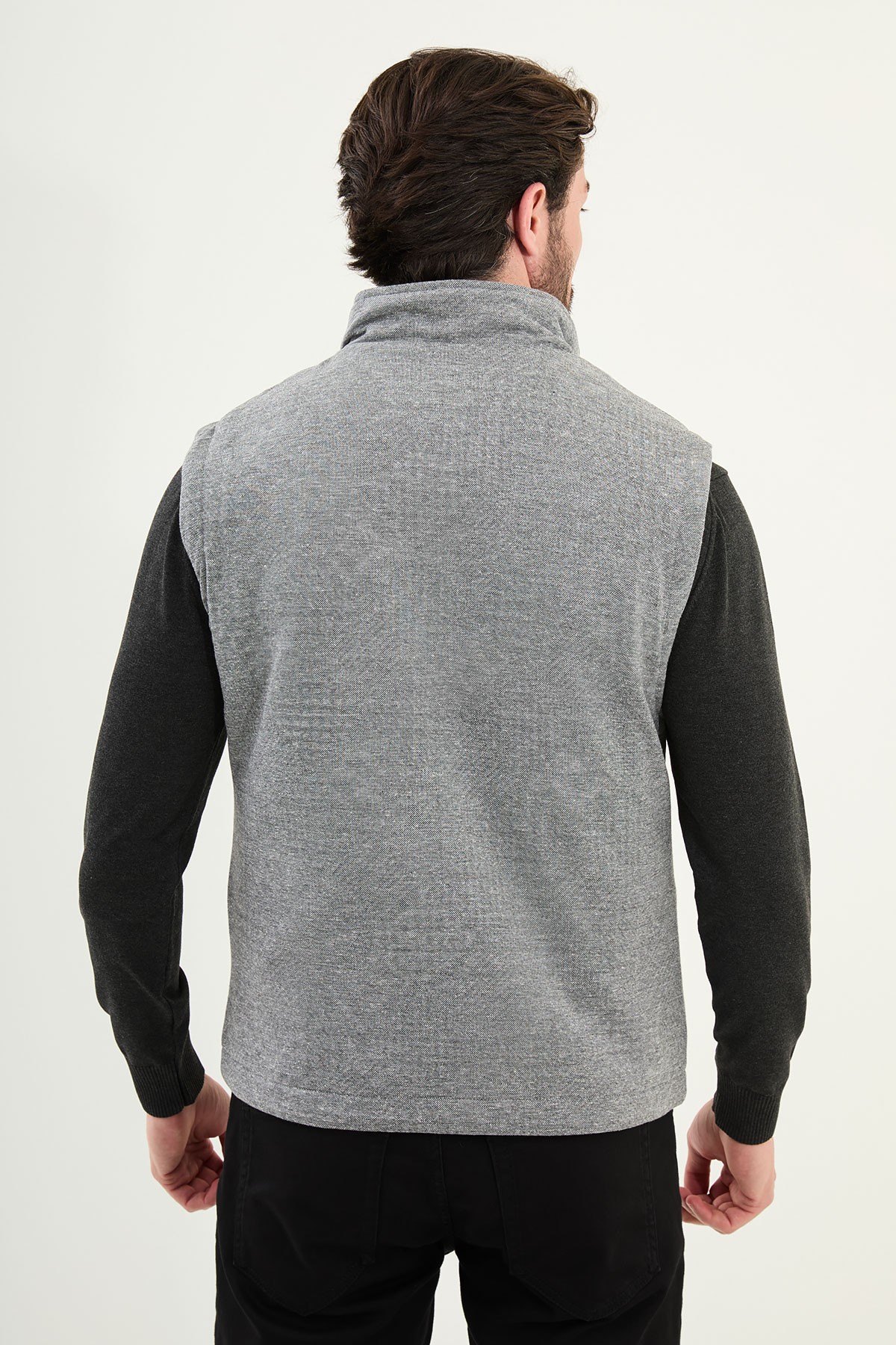 Kırçıllı Slim Fit Dik Yaka Erkek Yelek