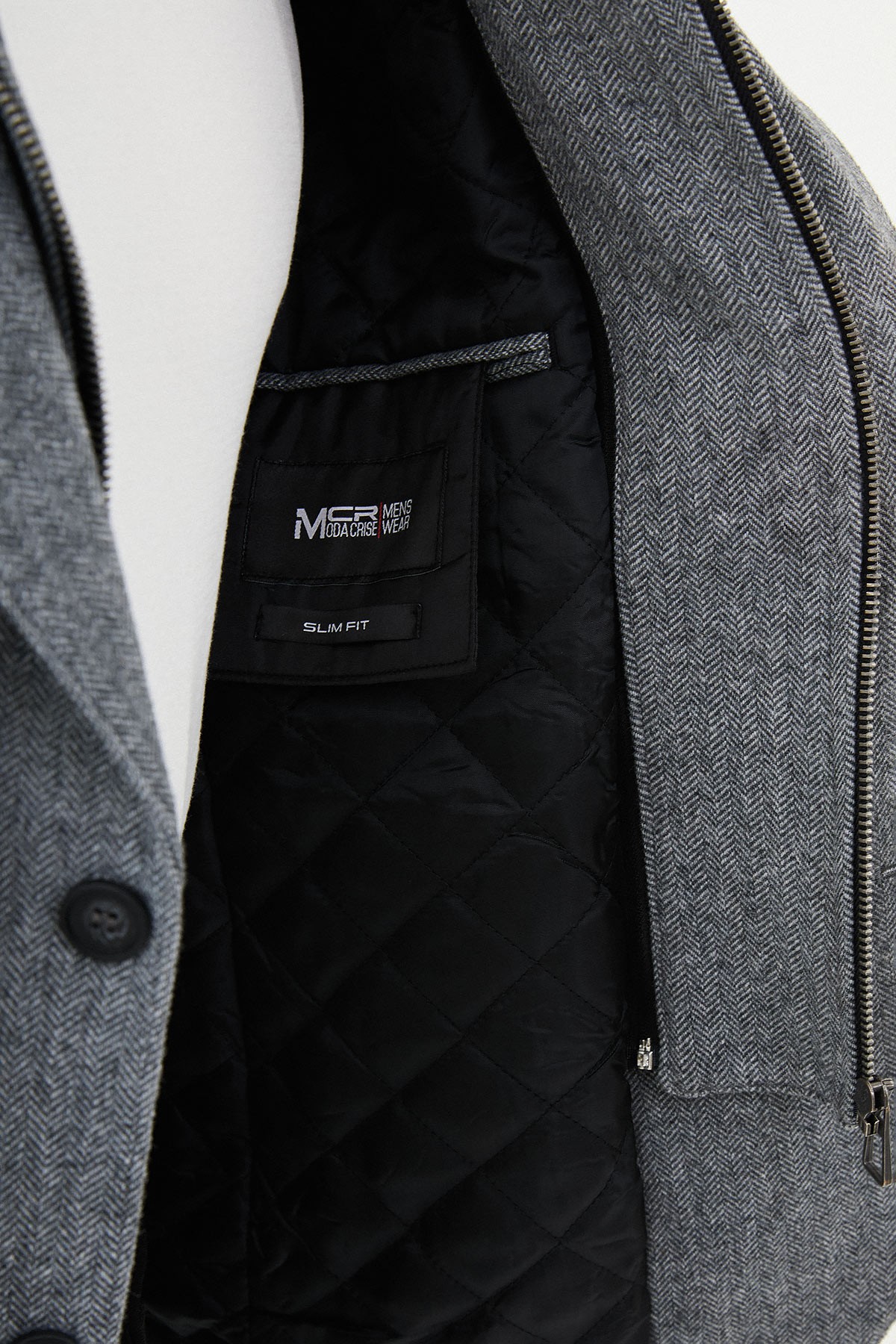 Desenli Slim Fit Çıkarılabilir Kapüşonlu Yün Erkek Ceket