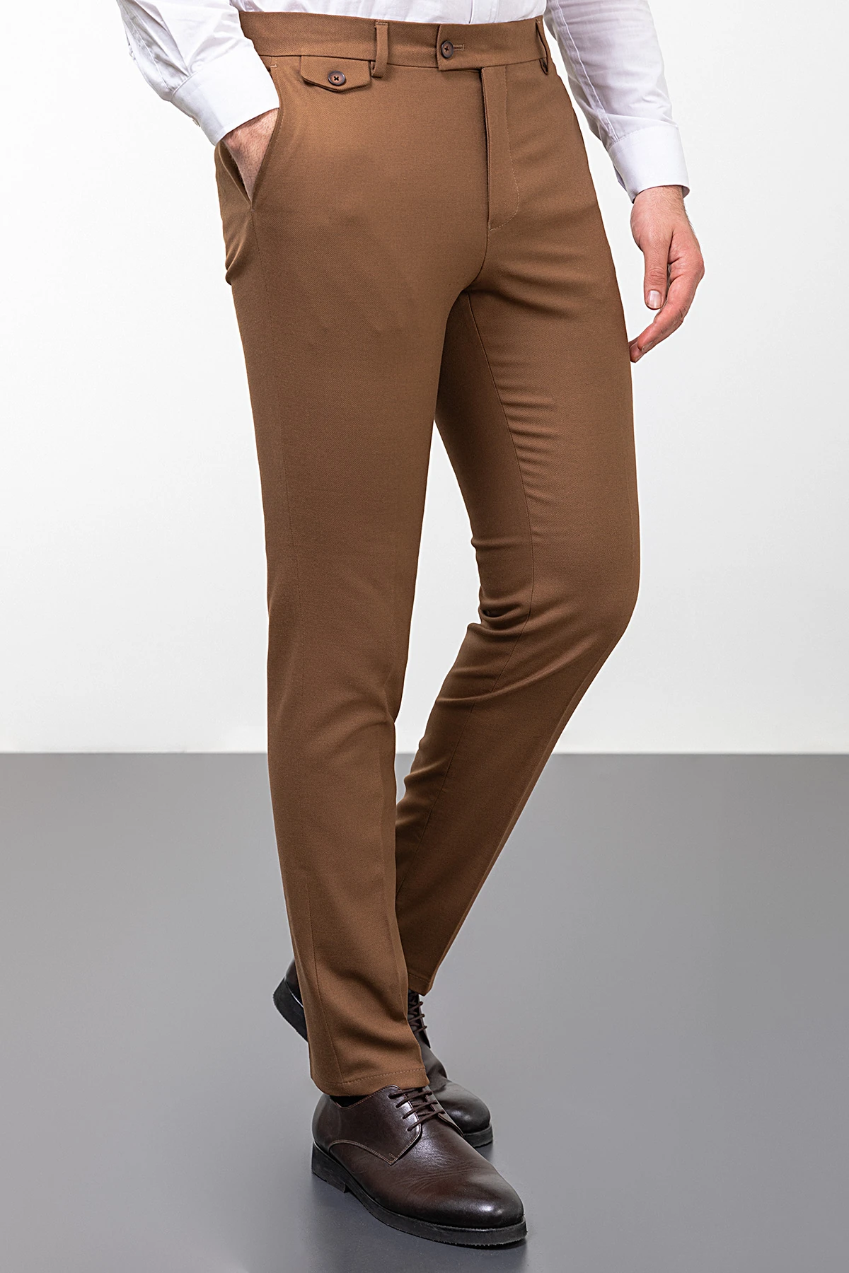Düz Slim Fit Klasik Erkek Pantolon - Kamel