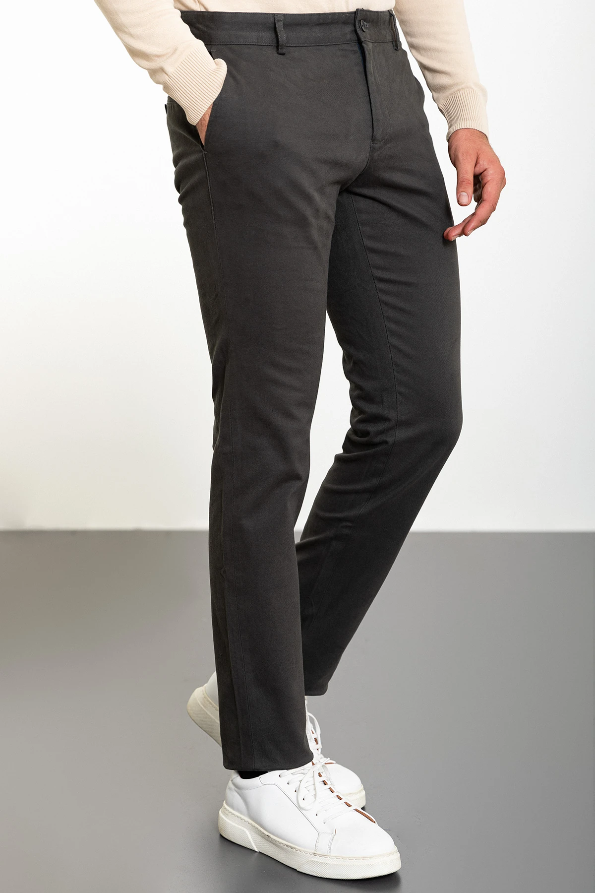 Düz Slim Fit Kanvas Erkek Pantolon - Haki