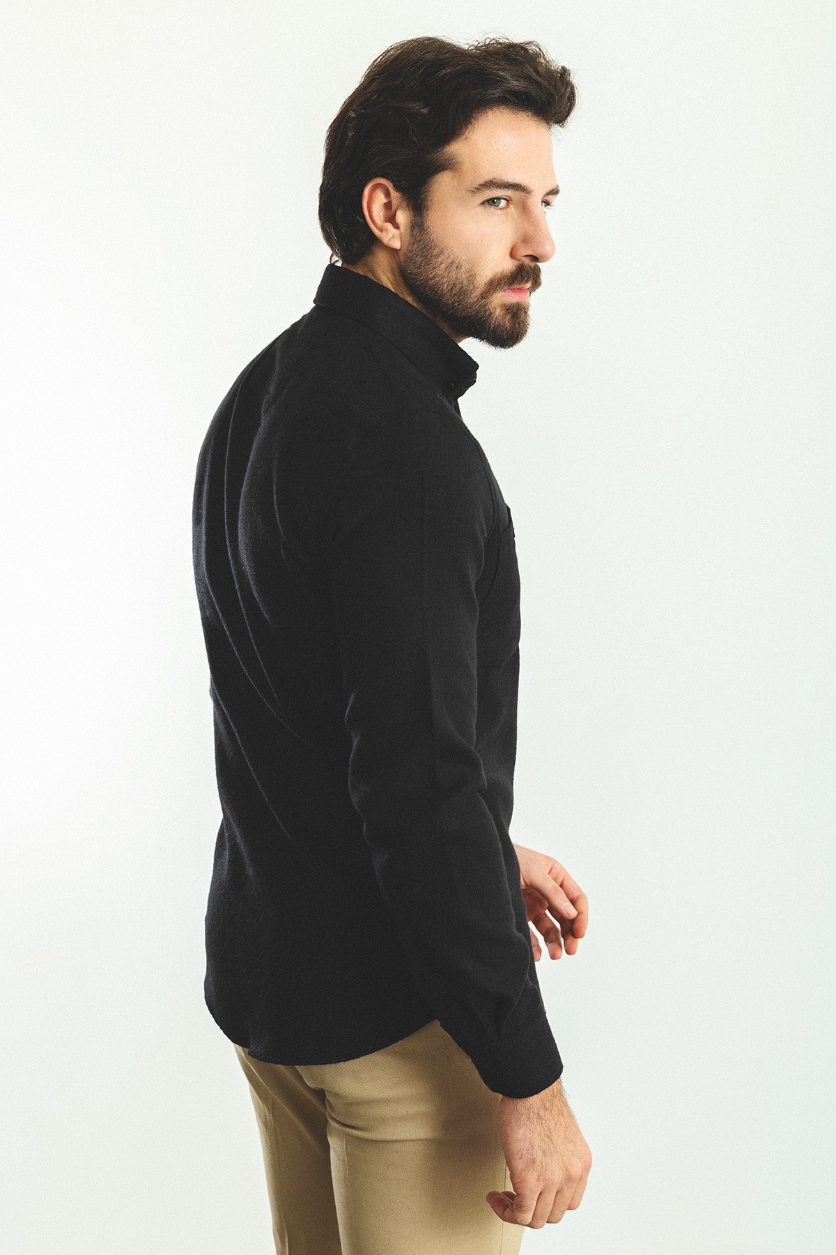 Düz Slim Fit Yün Oduncu Erkek Gömlek