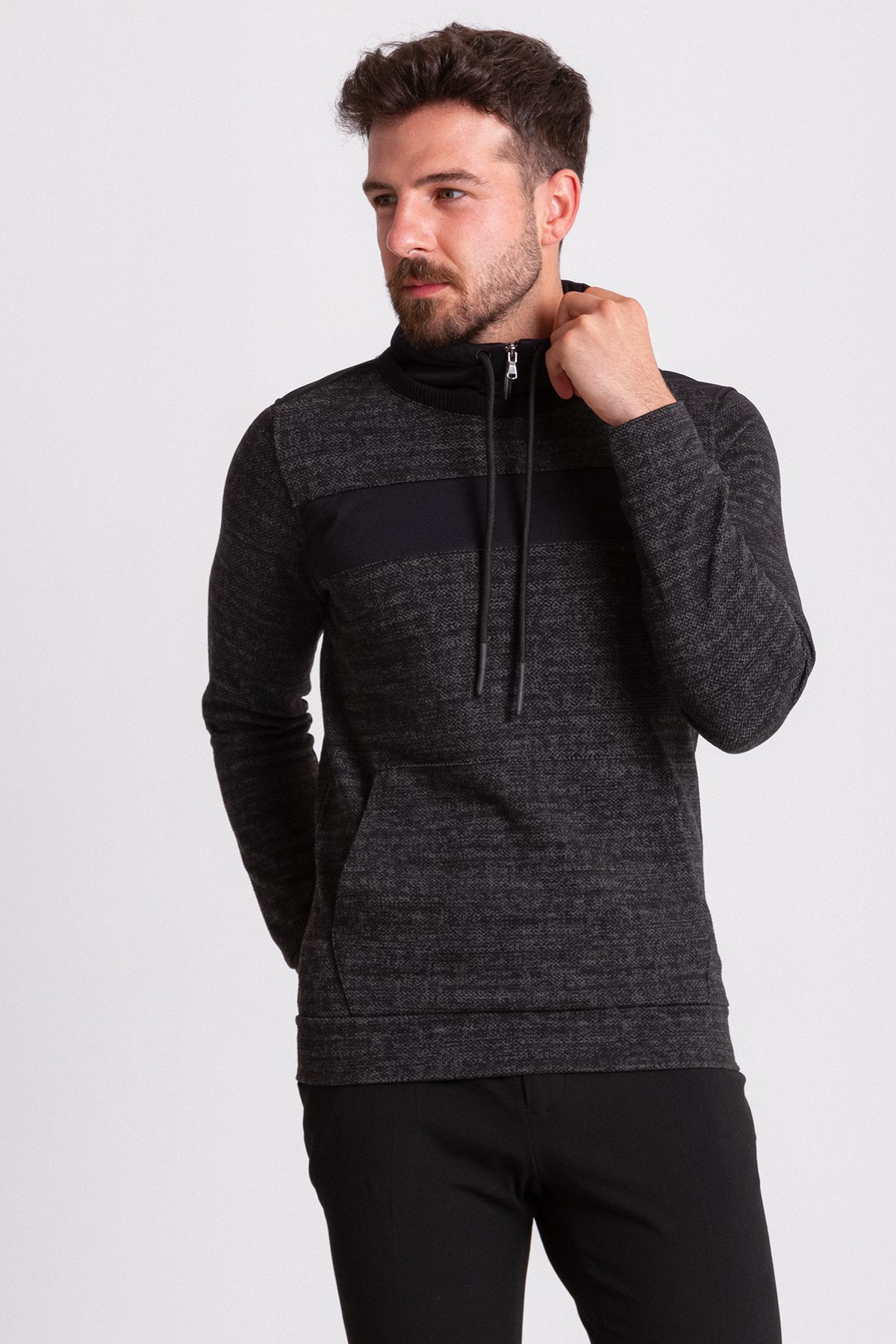 Kırçıllı Slim Fit Uzun Kollu Yarım Balıkçı Yaka Erkek Sweat