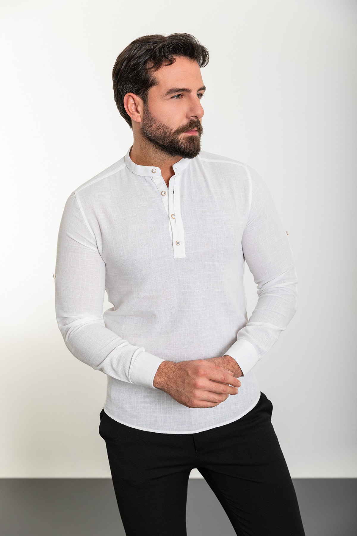 Desenli Slim Fit Hakim Yaka Uzun Kollu Erkek Gömlek
