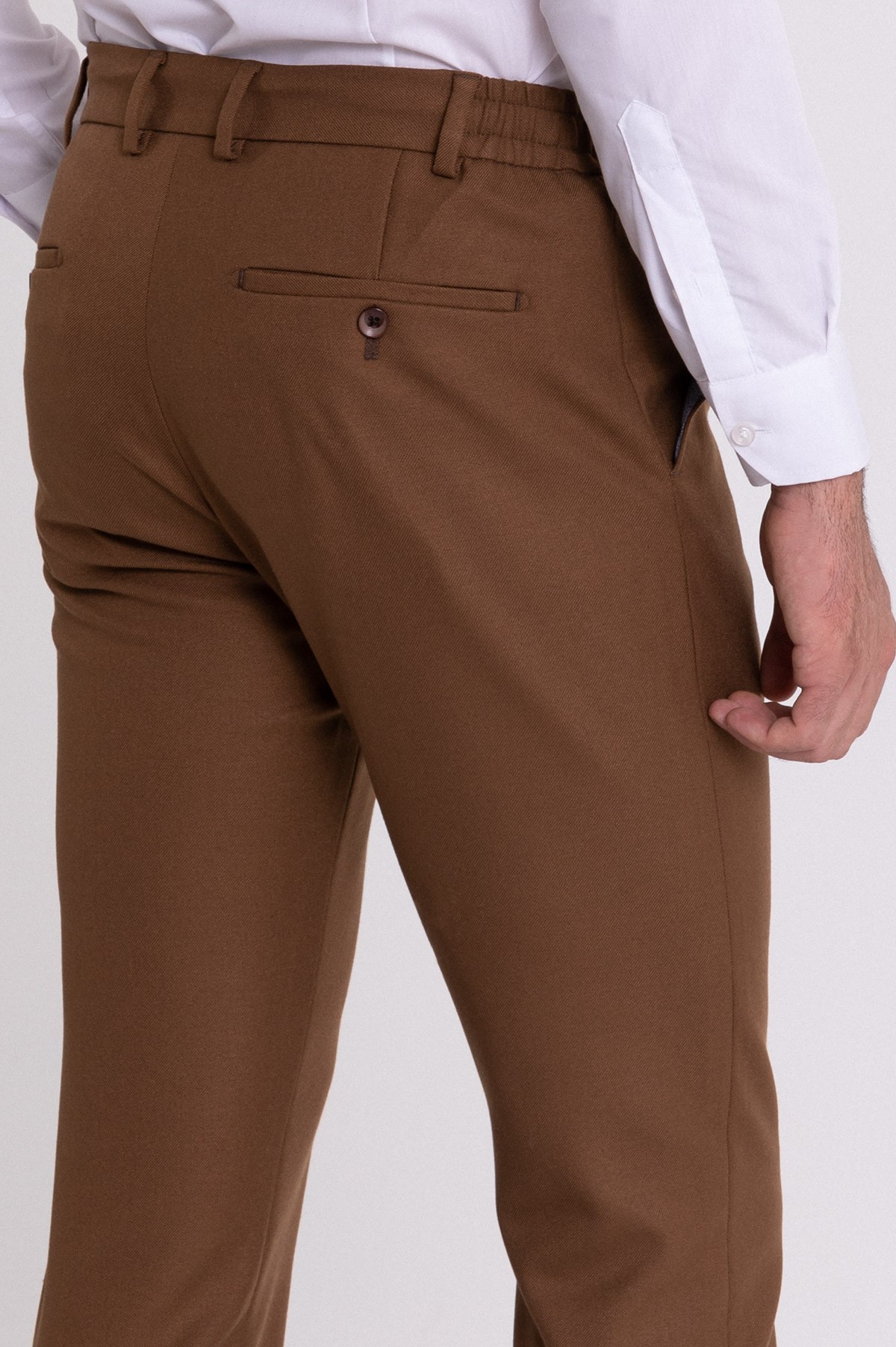 Düz Super Slim Fit Beli Lastikli İpli Erkek Pantolon