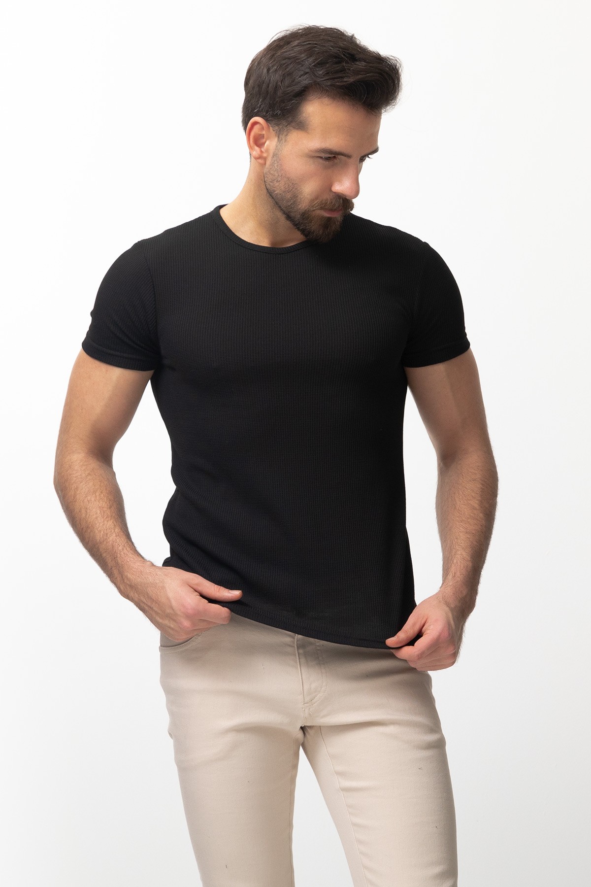 Desenli Slim Fit Bisiklet Yaka Basic Erkek T-Shirt