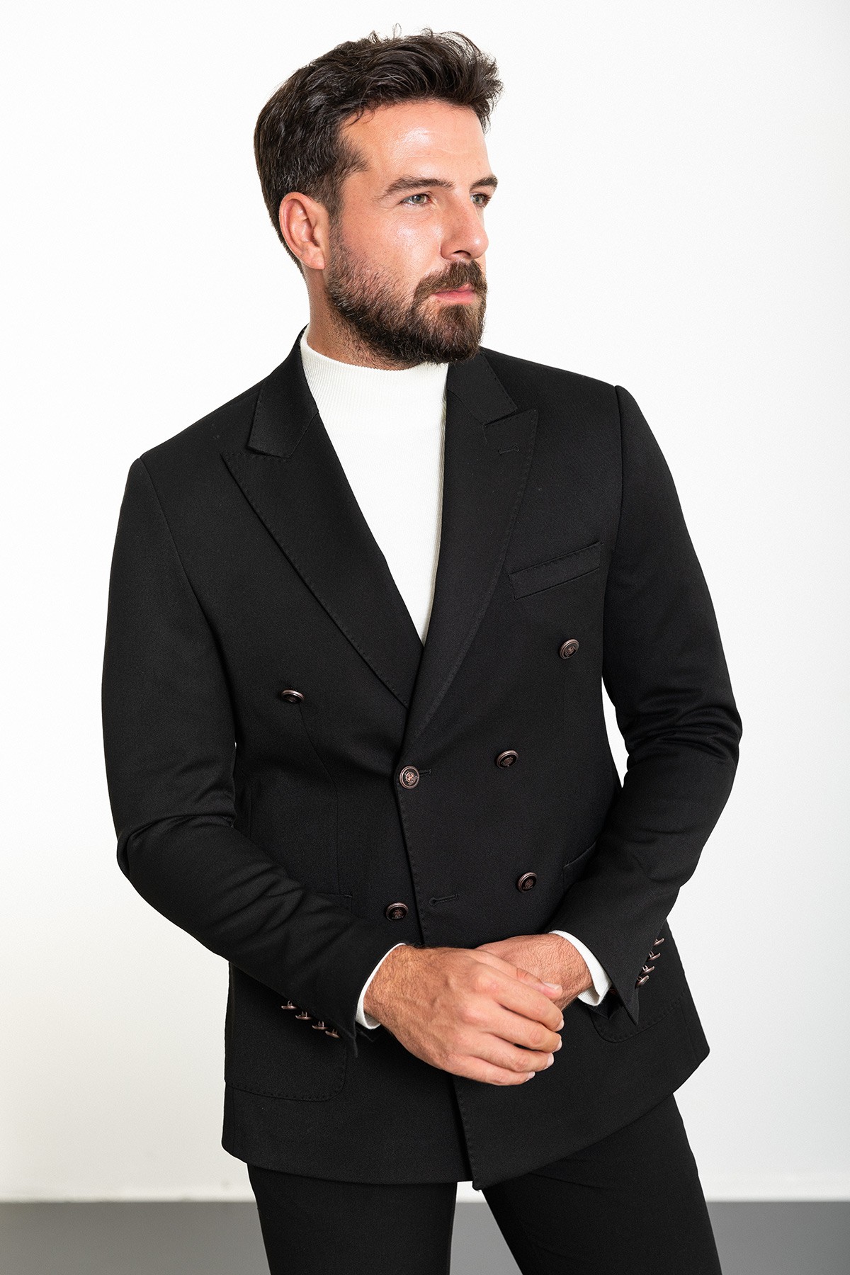 Düz Slim Fit Mono Yaka Kruvaze Erkek Ceket