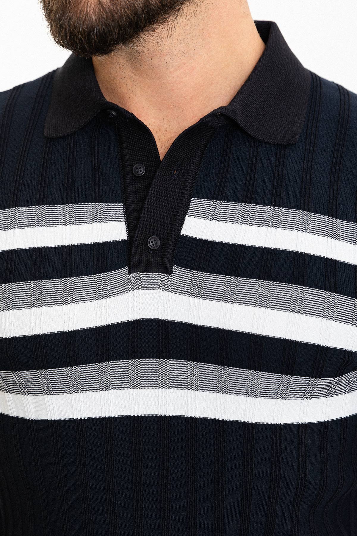Çizgili Slim Fit Polo Yaka Erkek Triko T-Shirt