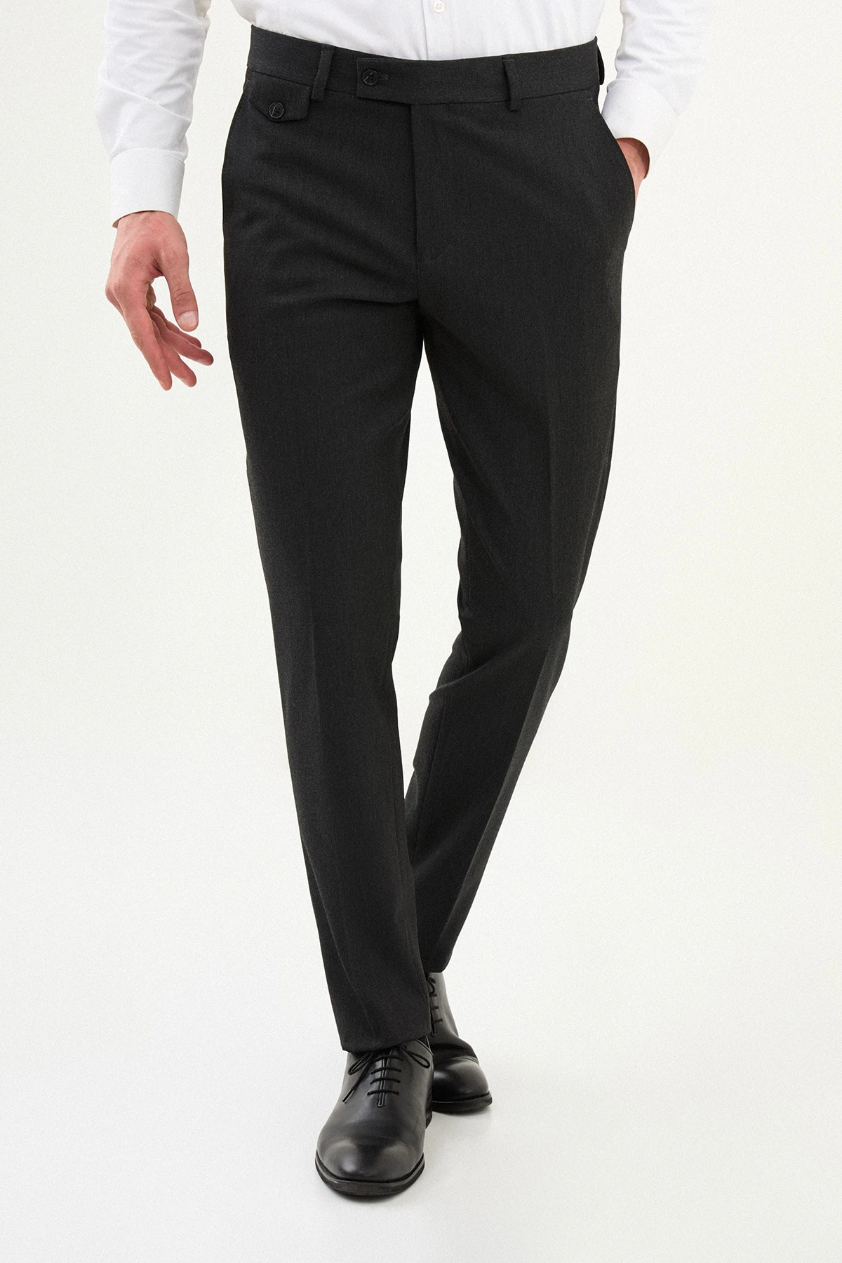 Düz Super Slim Fit Cep Detaylı Klasik Erkek Pantolon - Antrasit