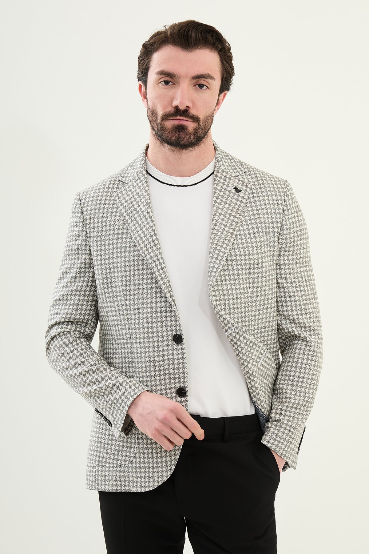 Kazayagı Desenli Slim Fit Torba Cep %100 Keten Erkek Ceket - Siyah